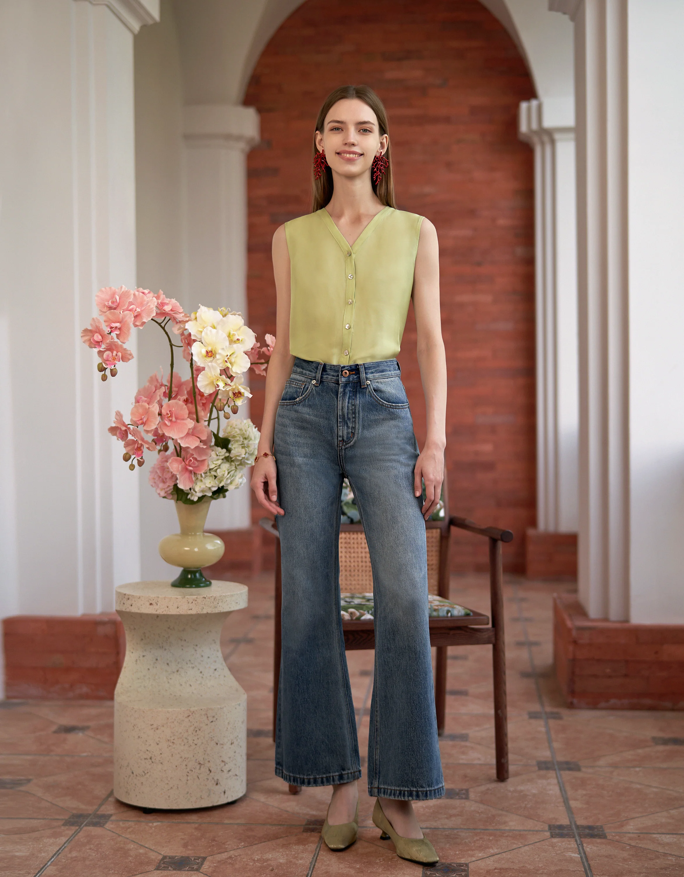 Acetate V-neck Button Front Top - Image 2
