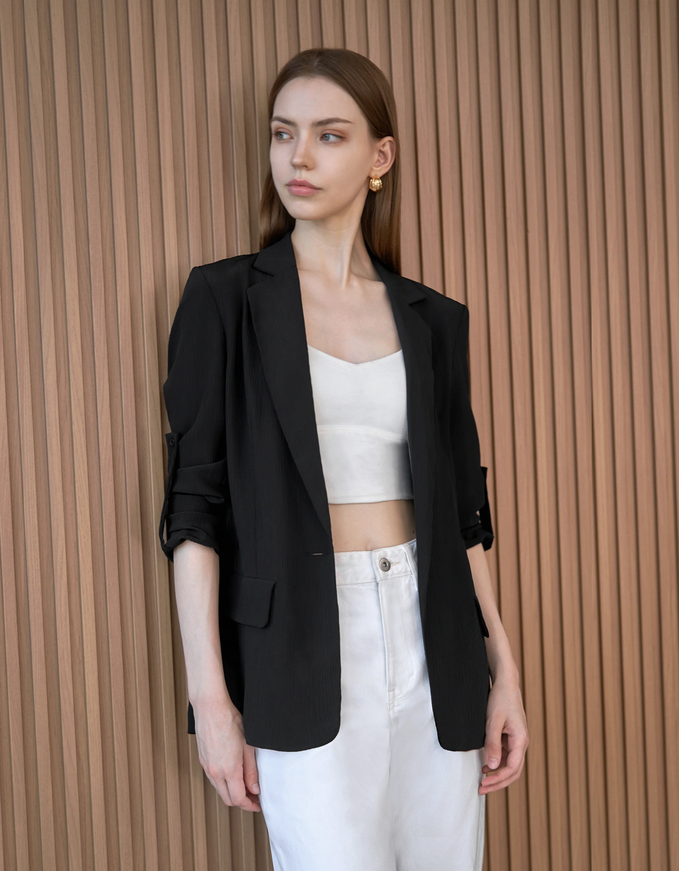 Adjustable Ruched Sleeve Blazer - Image 12