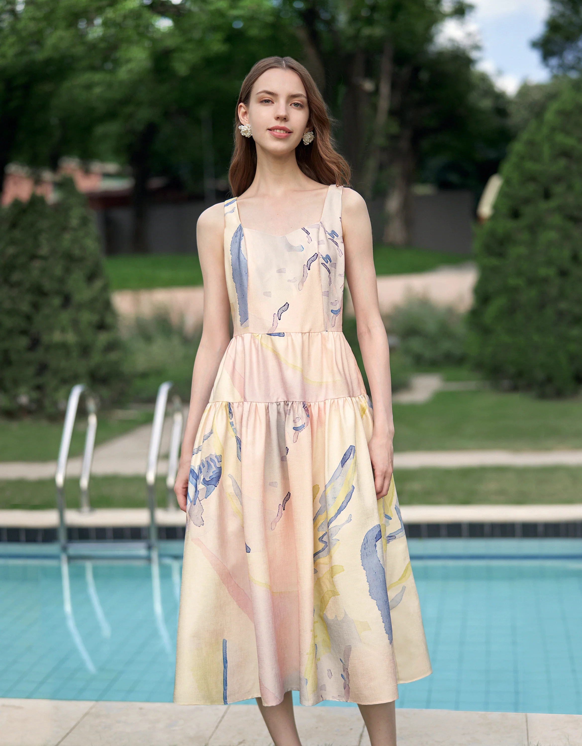 Art Print Sleeveless Midi Dress - Image 7