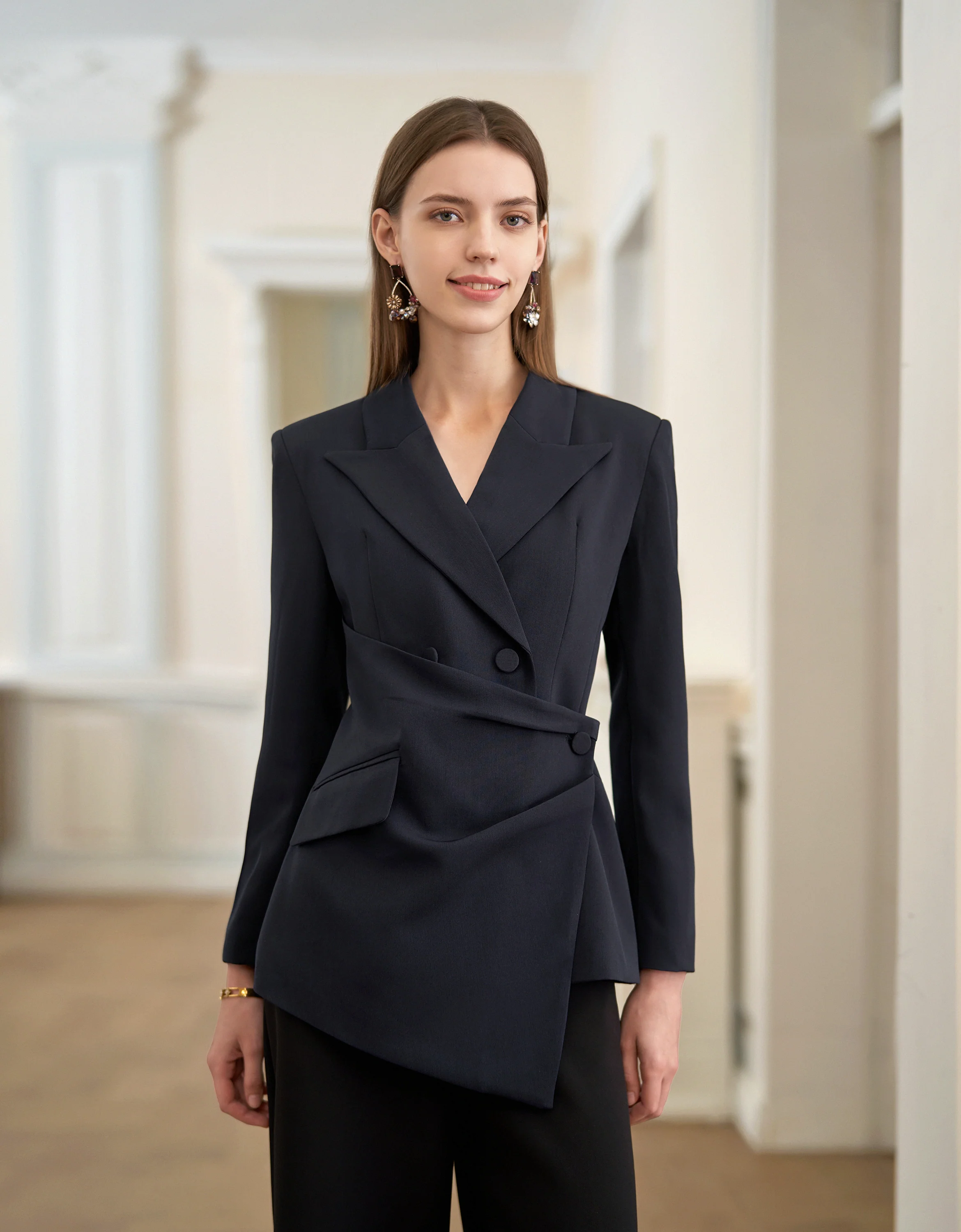 Asymmetric Wrap Front Suit Blazer