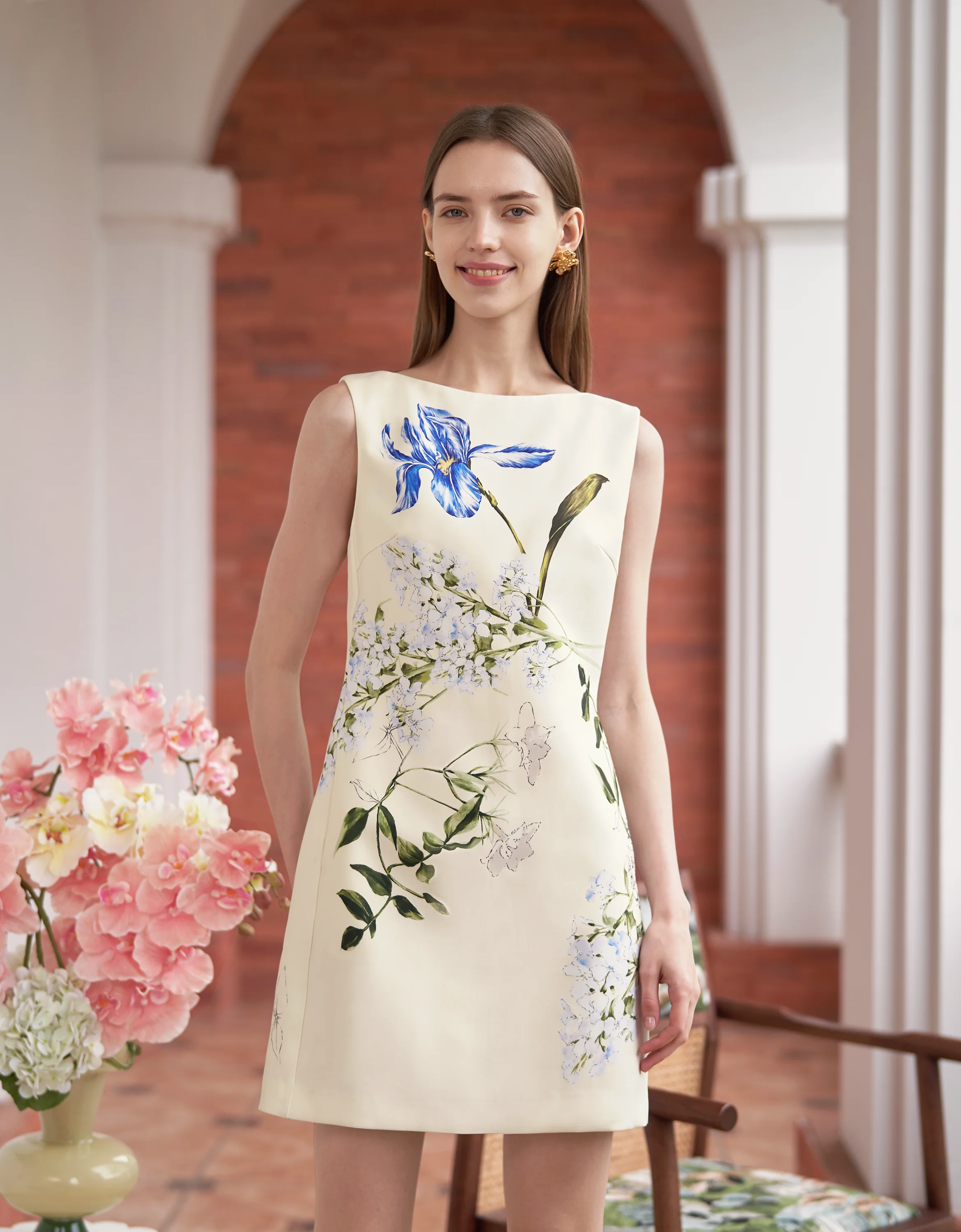 Boat Neck Floral Print Dress