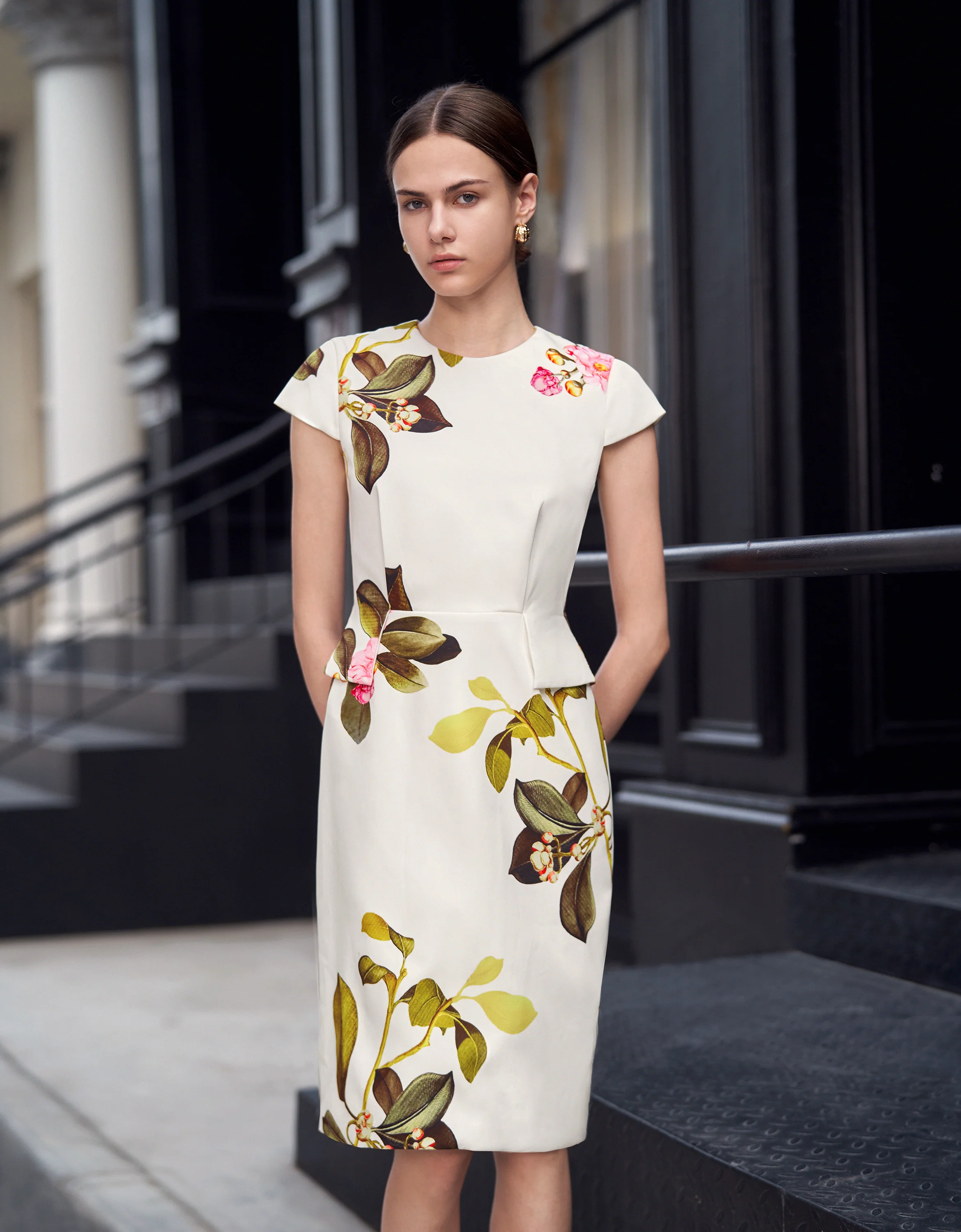Botanical Print Cap Sleeve Dress