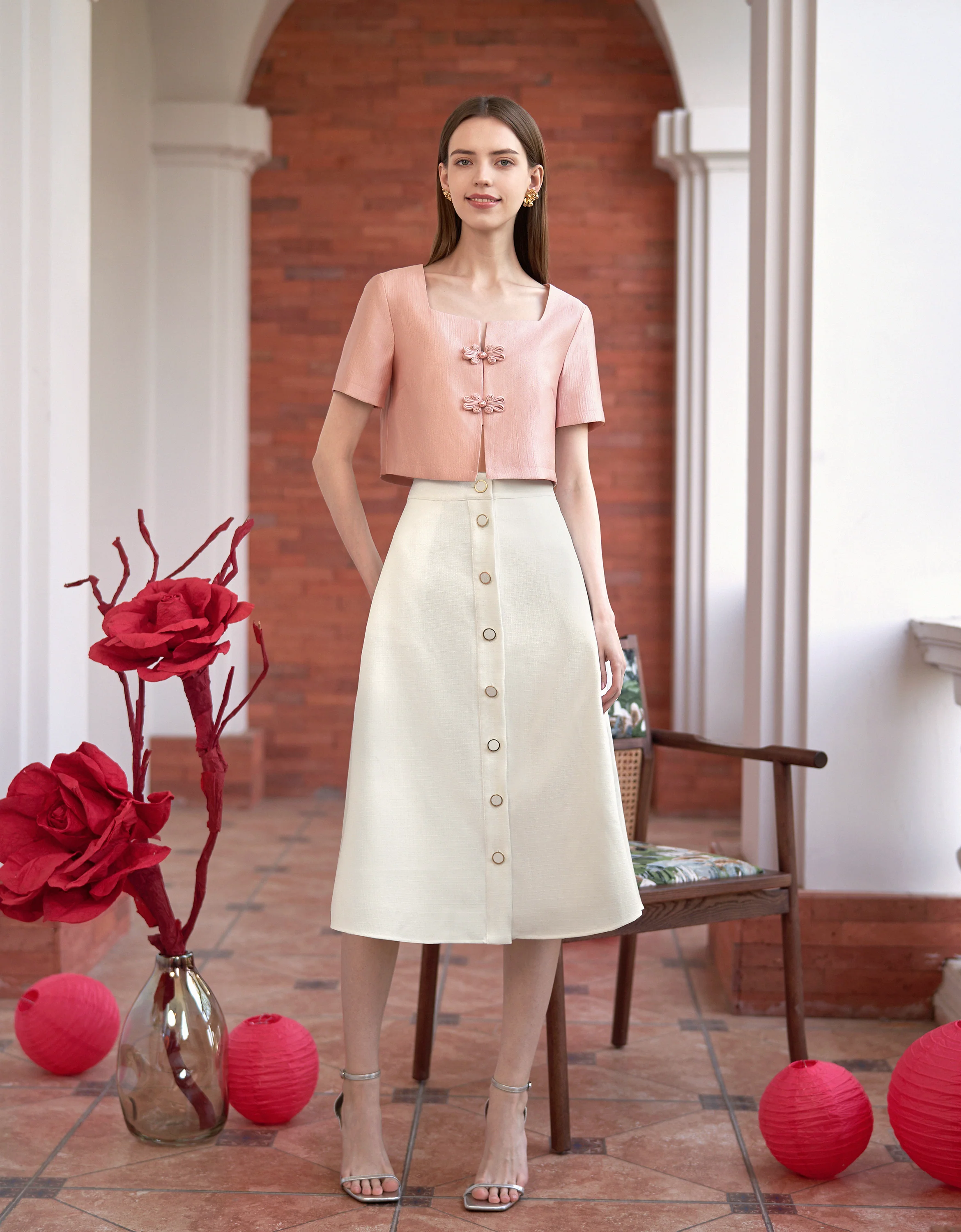 Button Front A-line Midi Skirt - Image 12