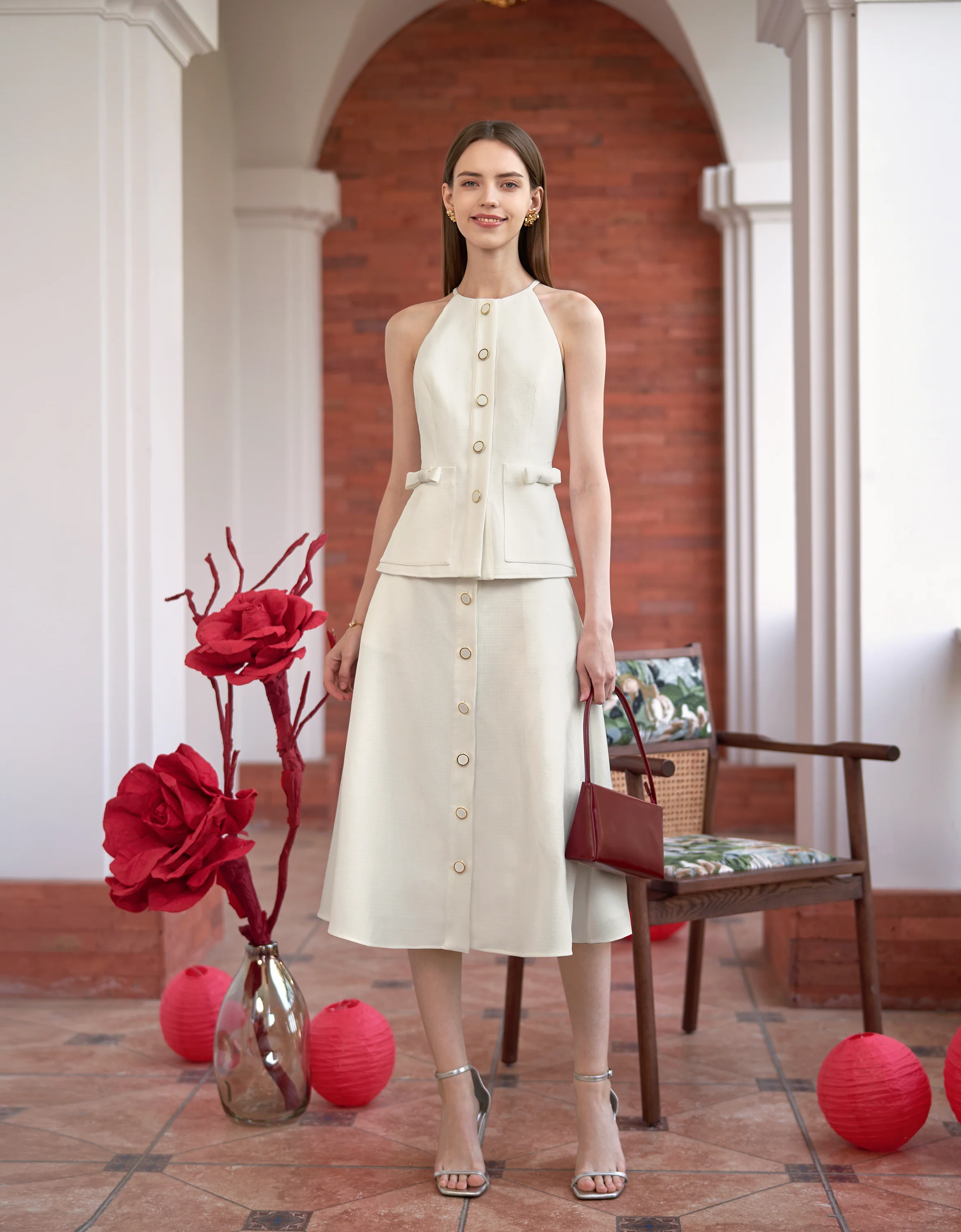 Button Front A-line Midi Skirt - Image 13