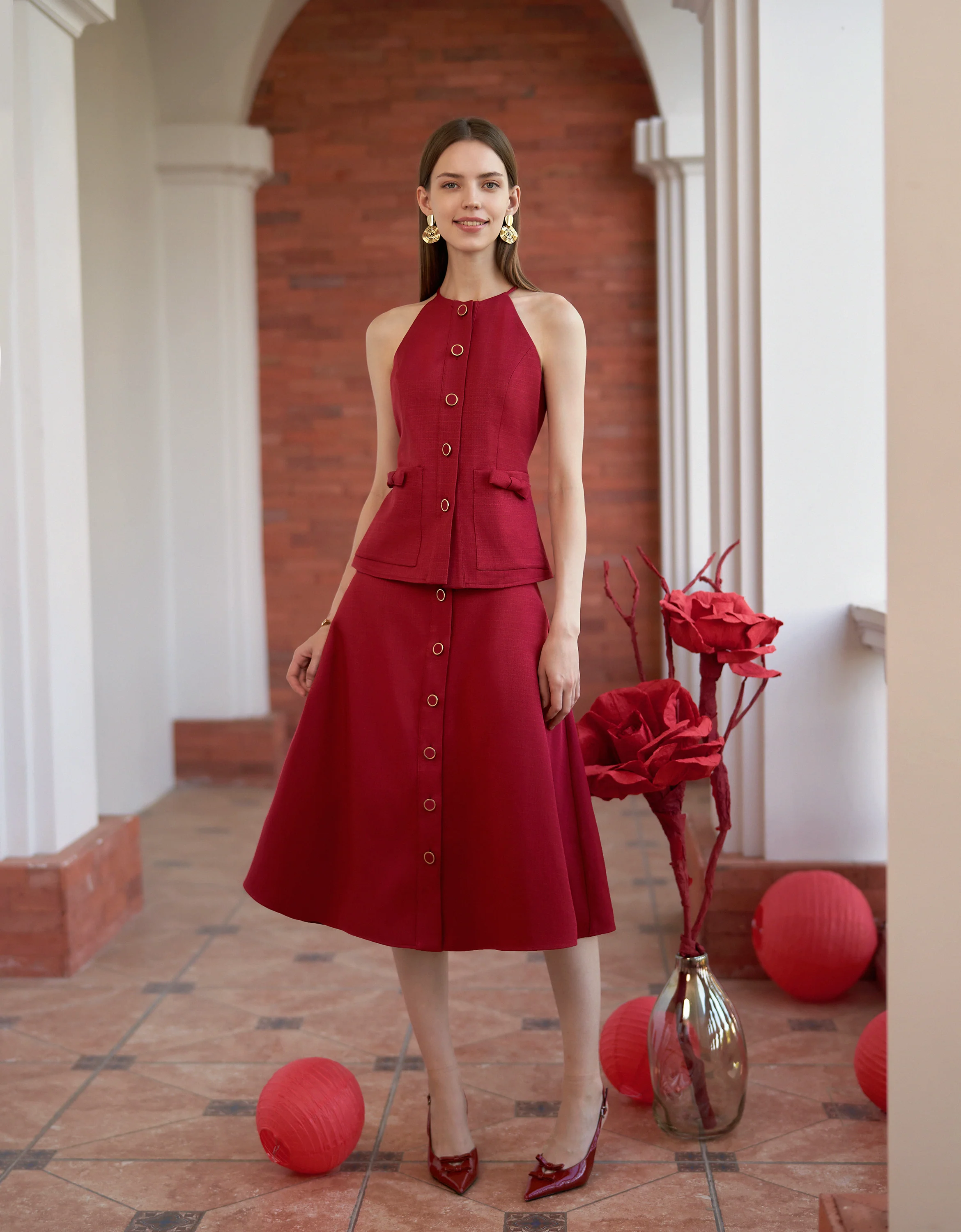 Button Front A-line Midi Skirt - Image 19