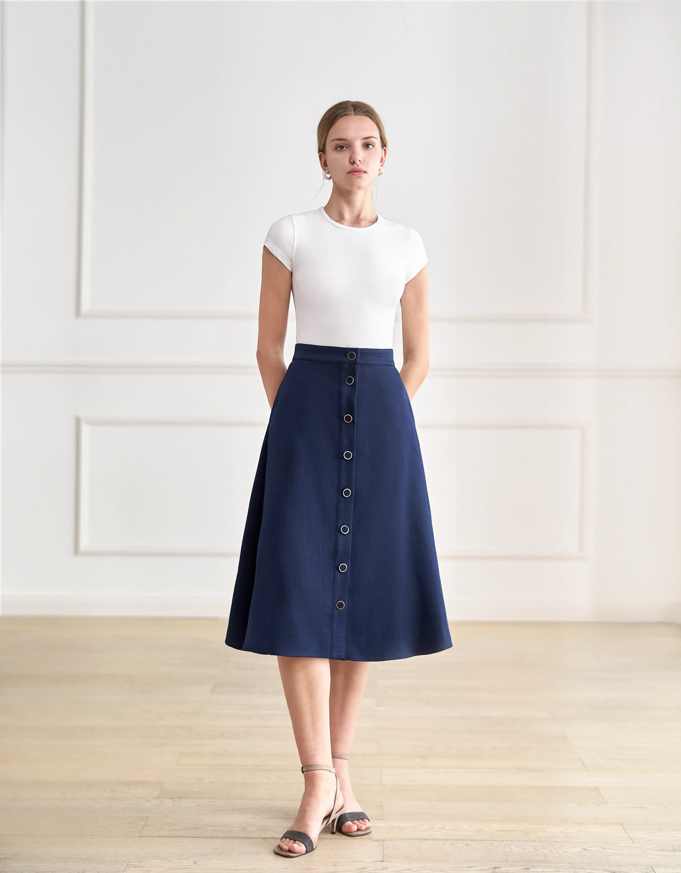 Button Front A-line Midi Skirt - Image 2