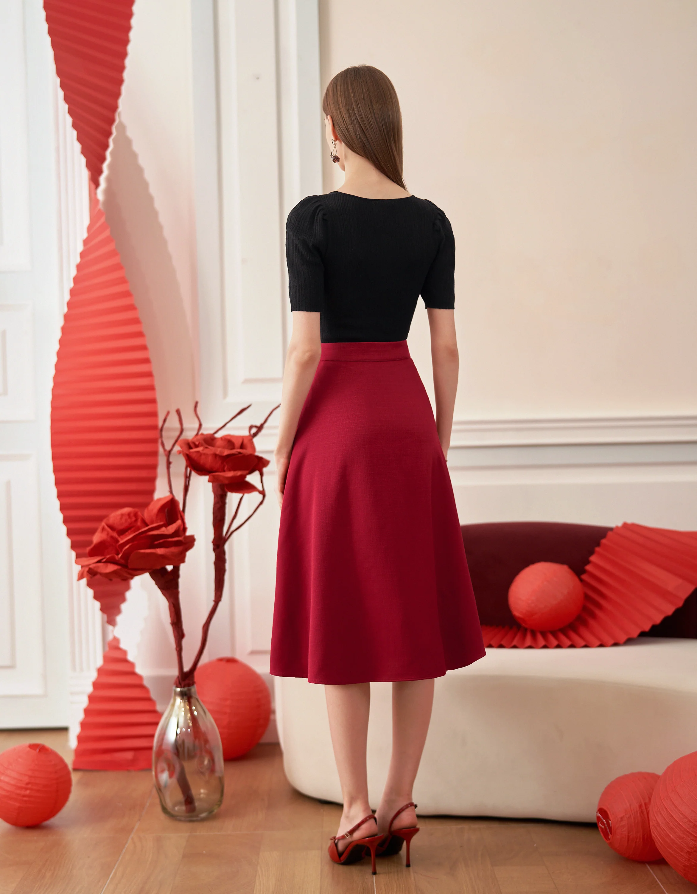 Button Front A-line Midi Skirt - Image 22
