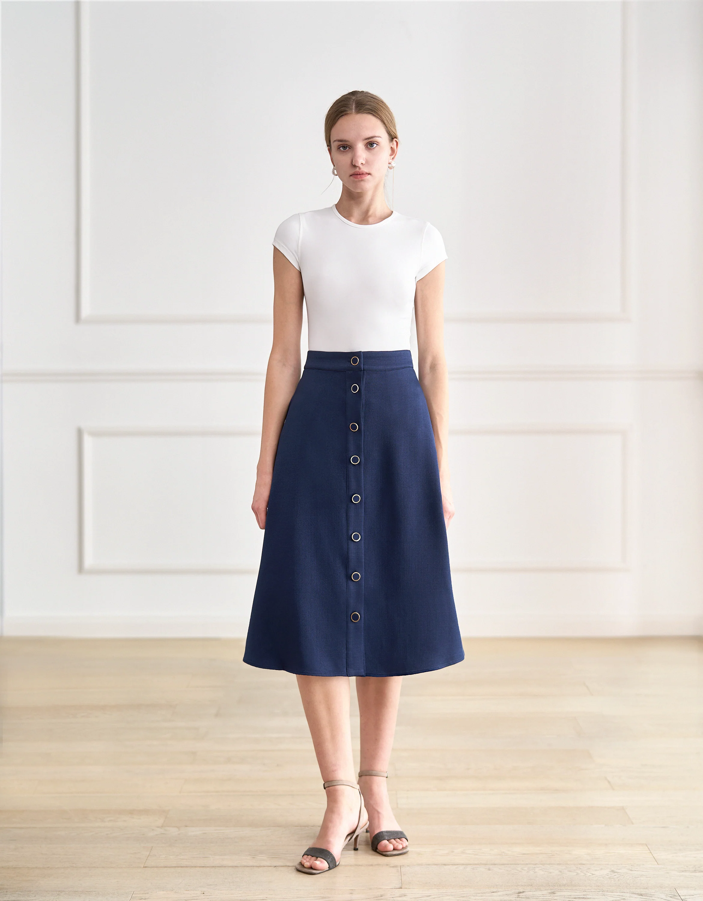 Button Front A-line Midi Skirt - Image 3