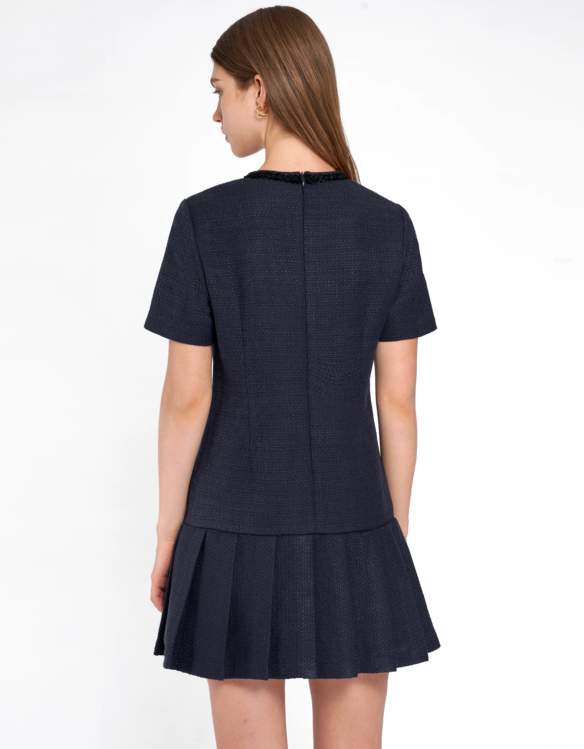 Button Front Pleated Hem Tweed Dress - Image 6