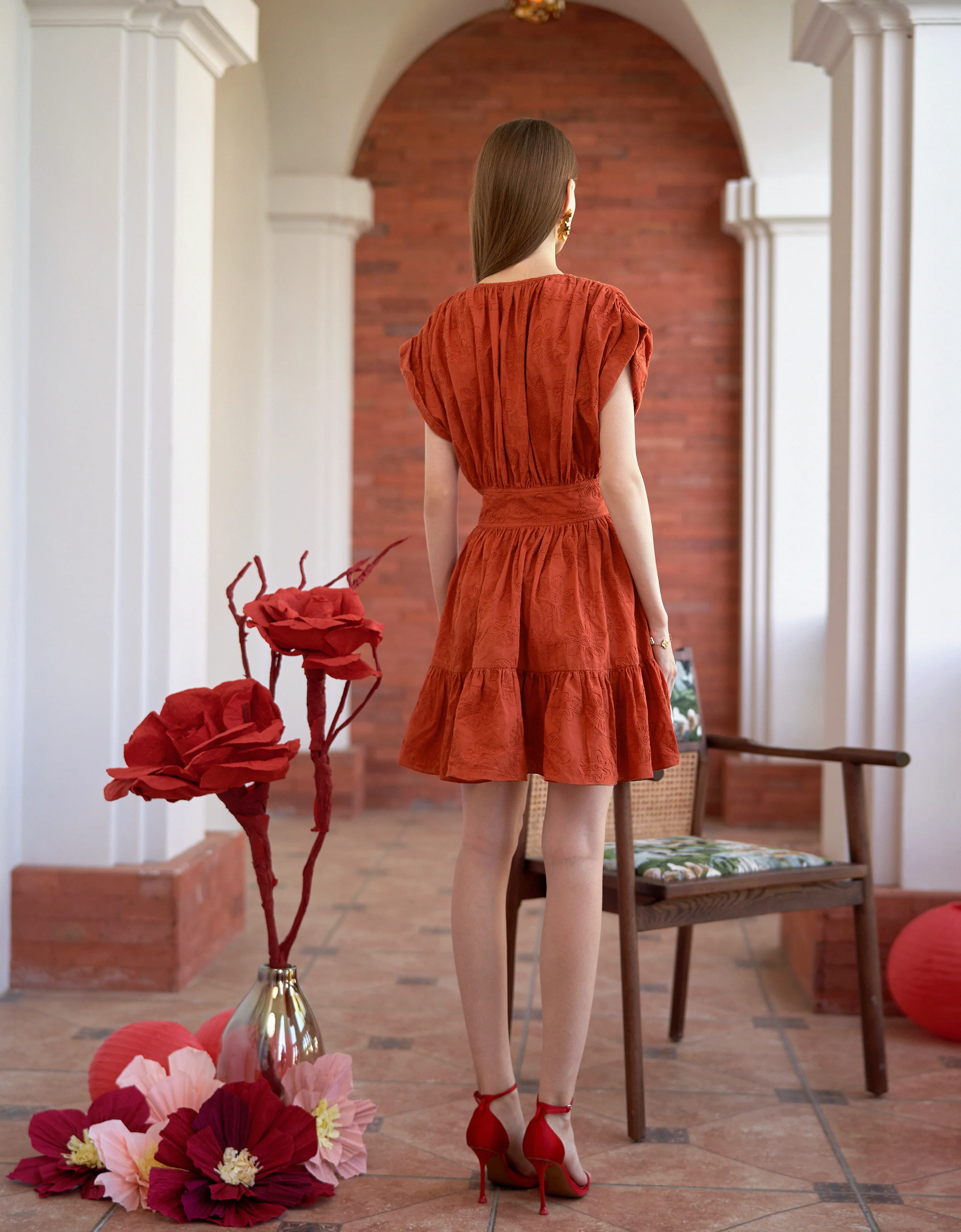 Button Front Ruffled Hem Pleated Dress - Image 13