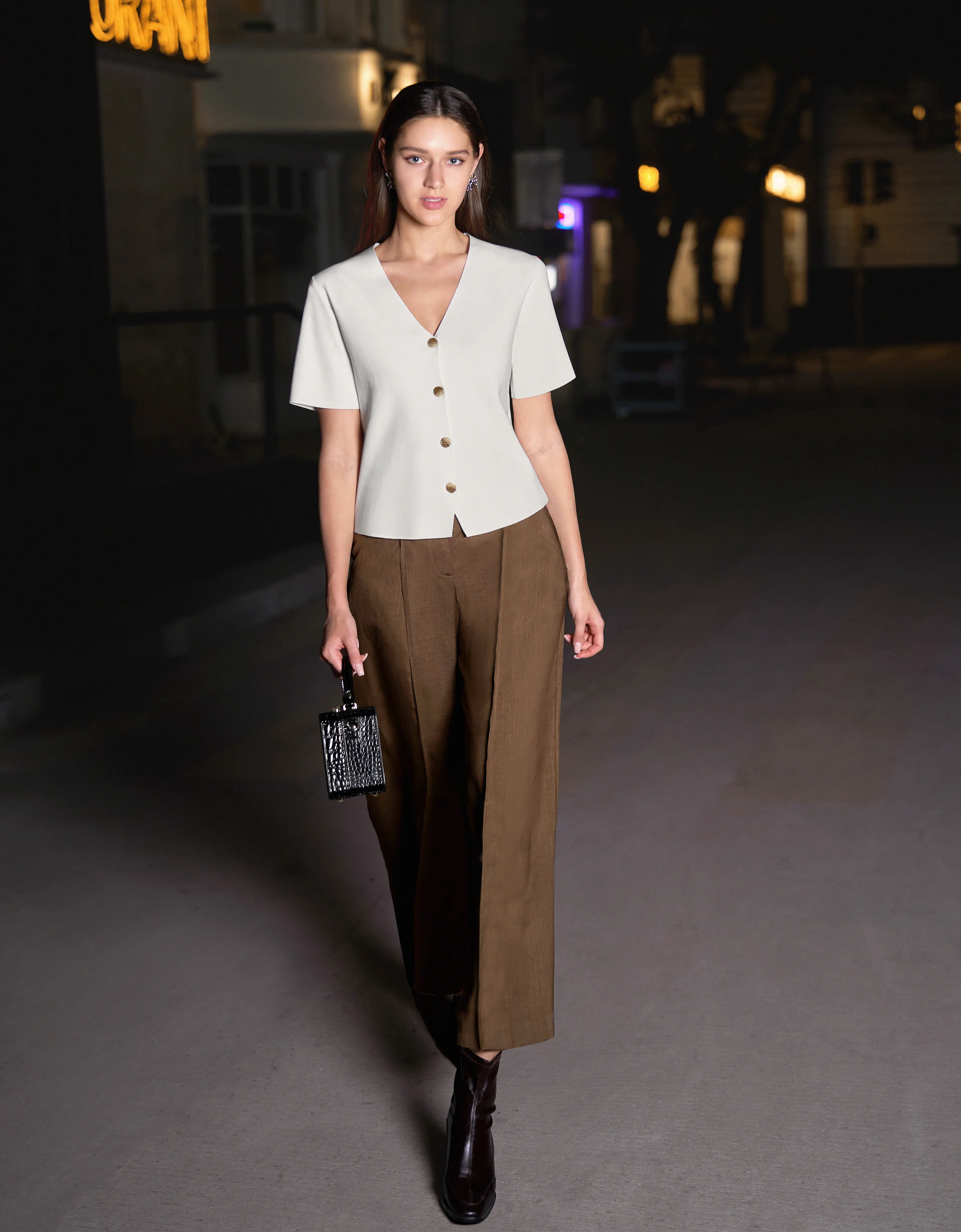 Button Front Short Sleeve Knit Top - Image 16