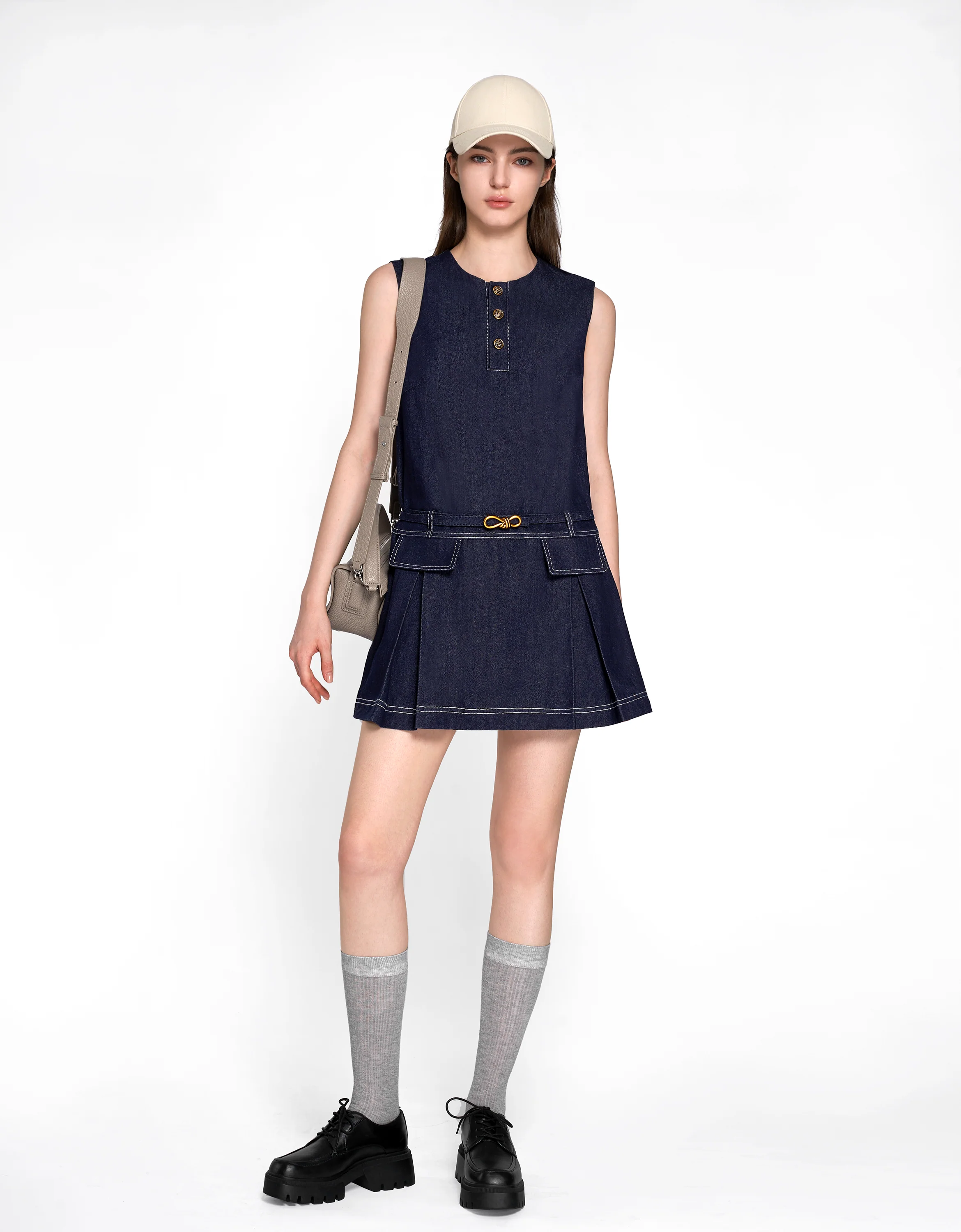Button Front Sleeveless Denim Dress