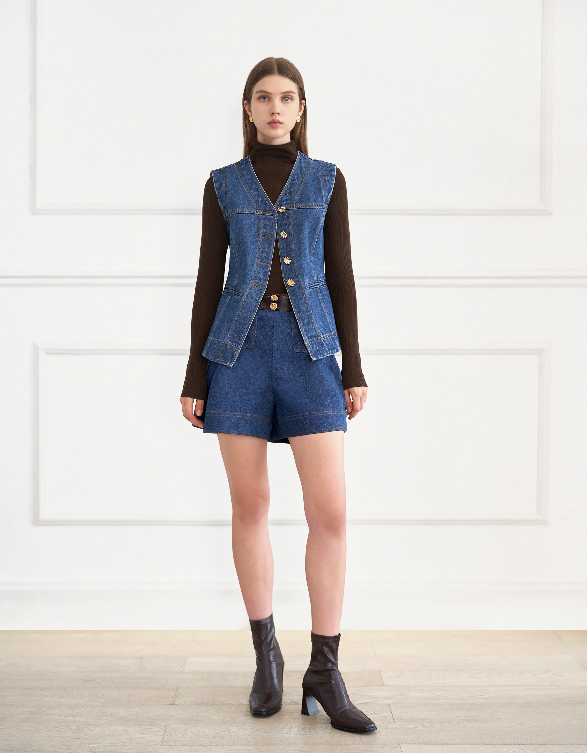 Button Front Sleeveless Denim Vest - Image 2