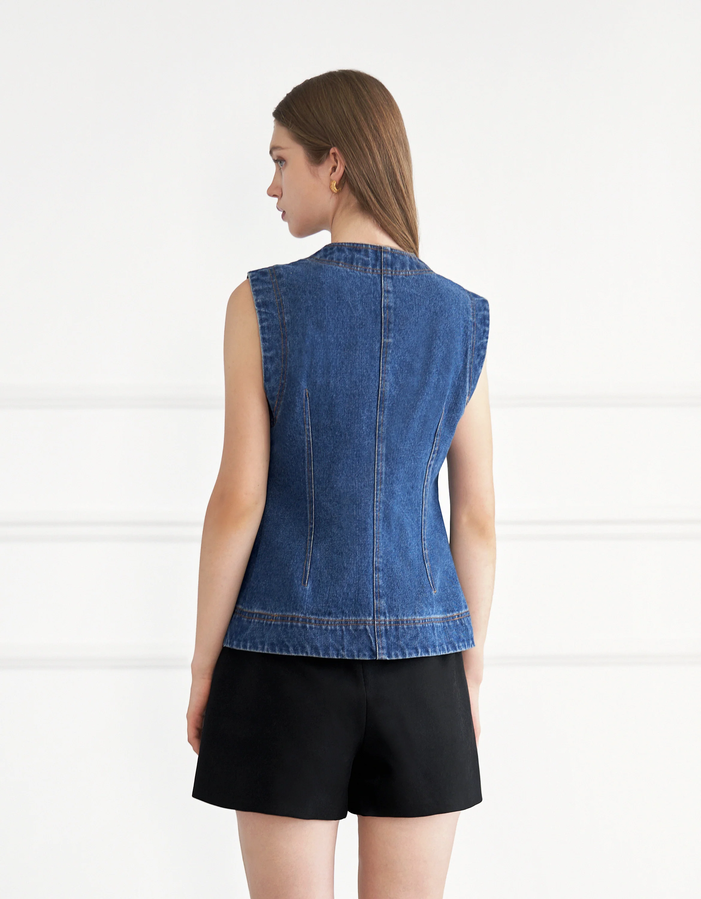 Button Front Sleeveless Denim Vest - Image 5