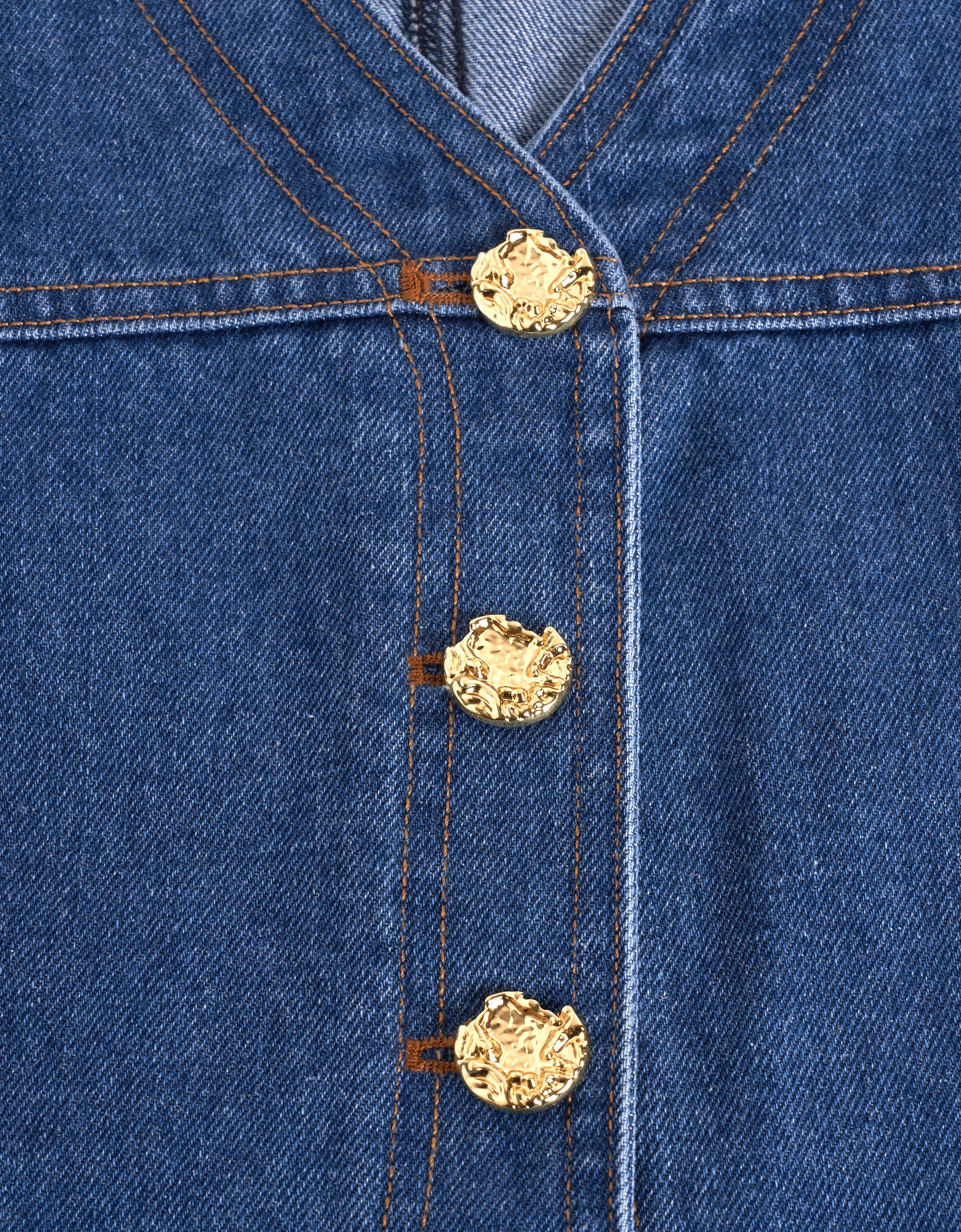 Button Front Sleeveless Denim Vest - Image 7