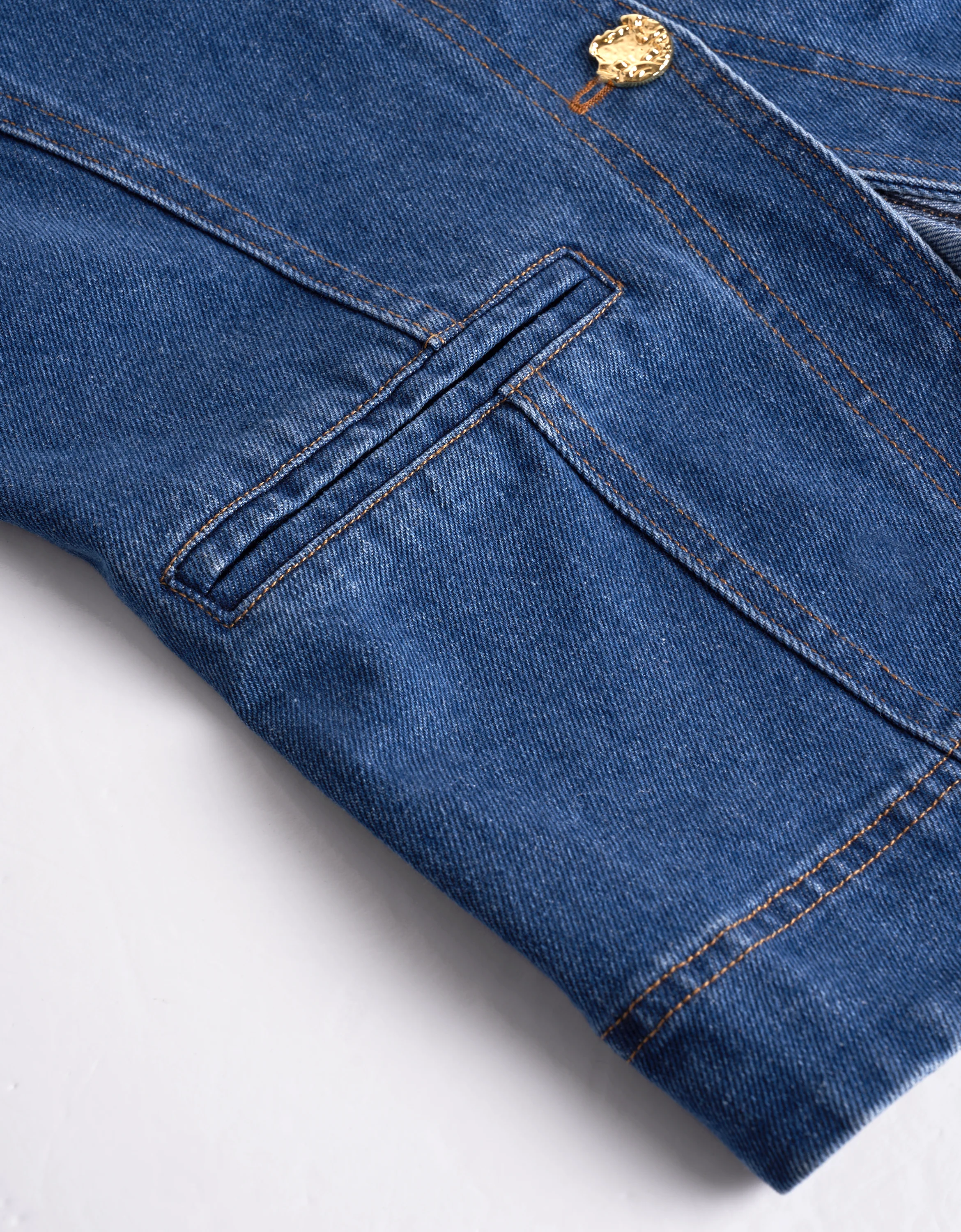 Button Front Sleeveless Denim Vest - Image 8