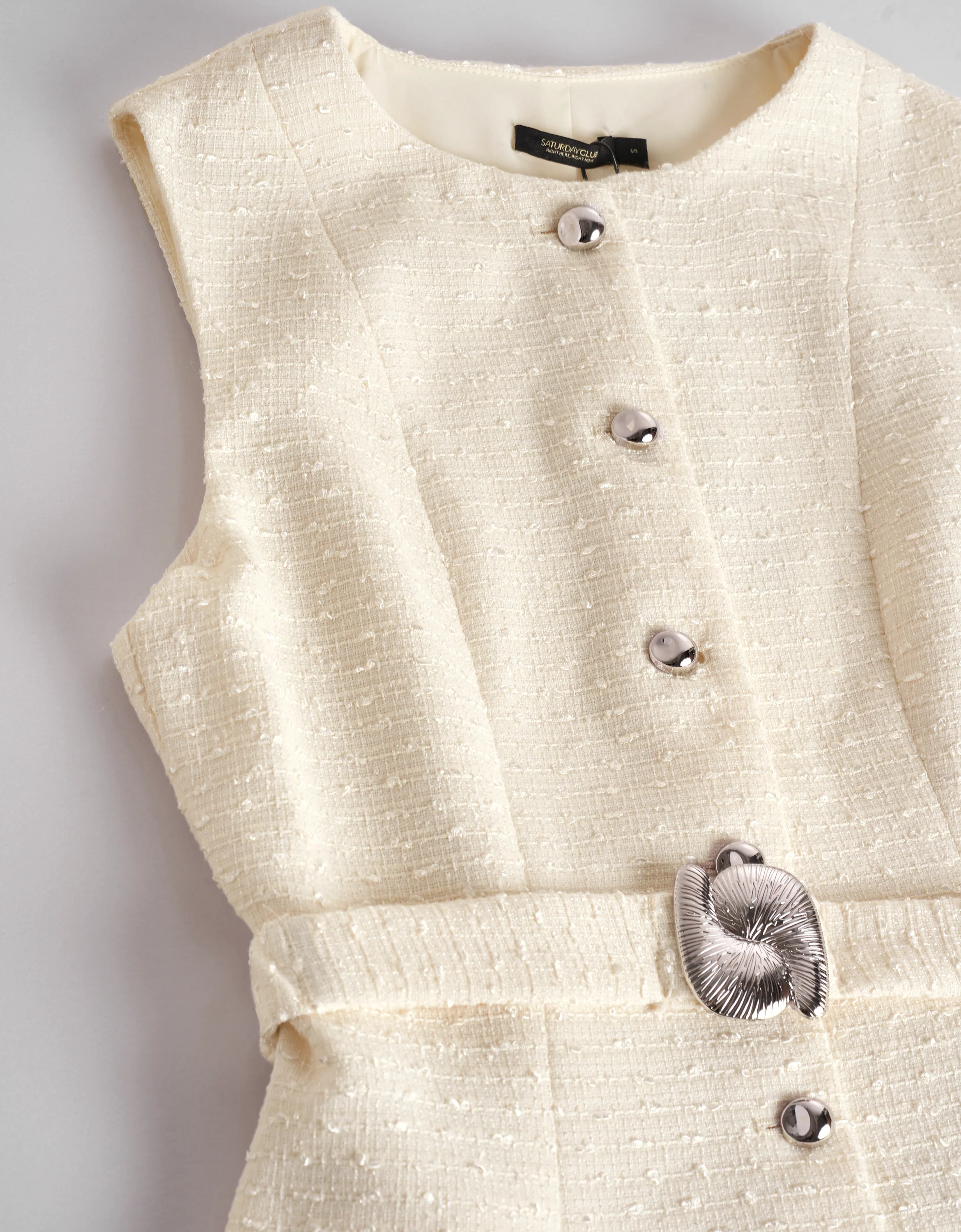 Button Front Sleeveless Layered Tweed Dress - Image 11