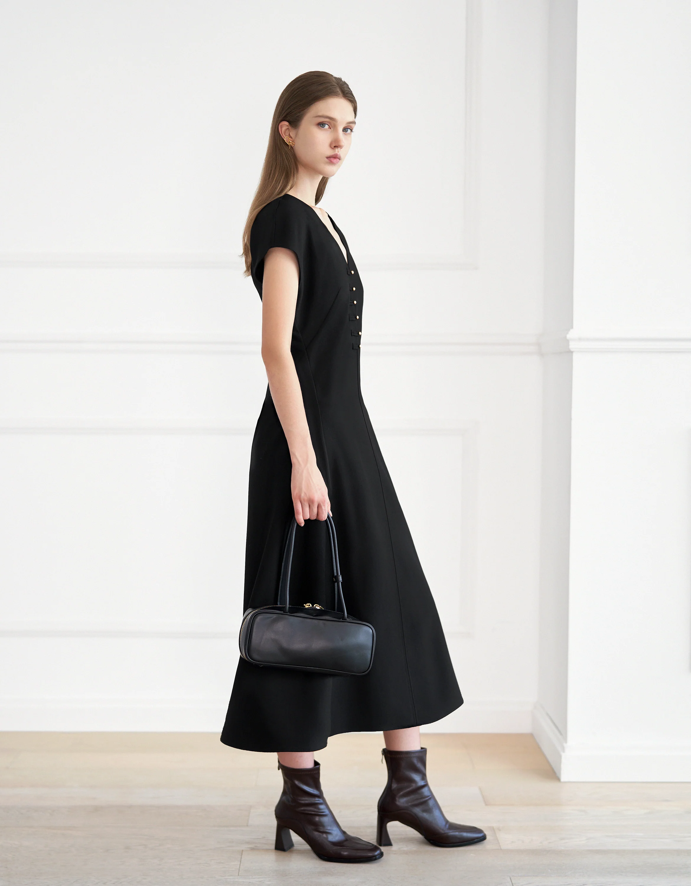 Button Front V-neck Midi Dress - Image 10