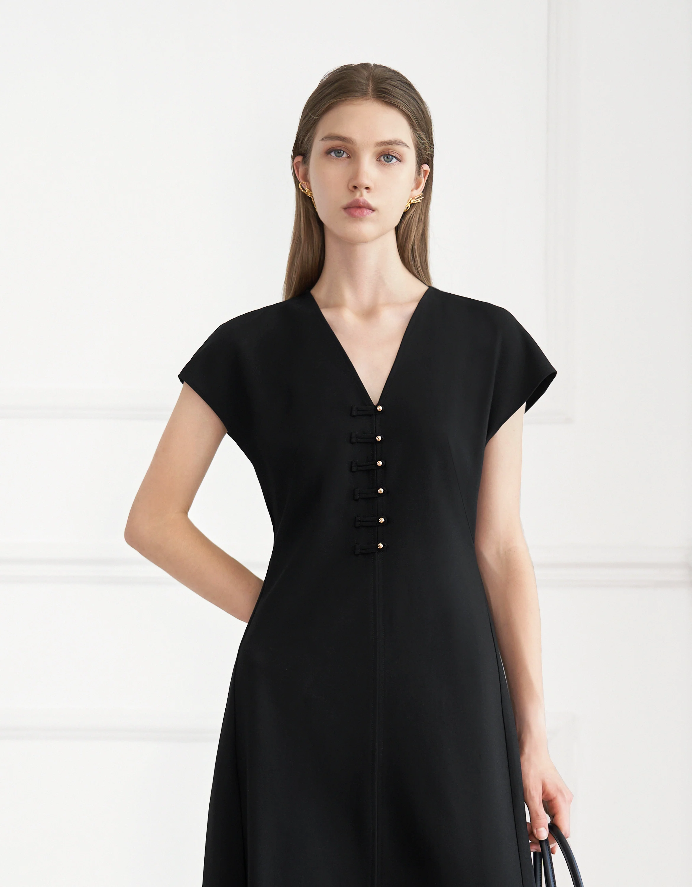 Button Front V-neck Midi Dress - Image 12