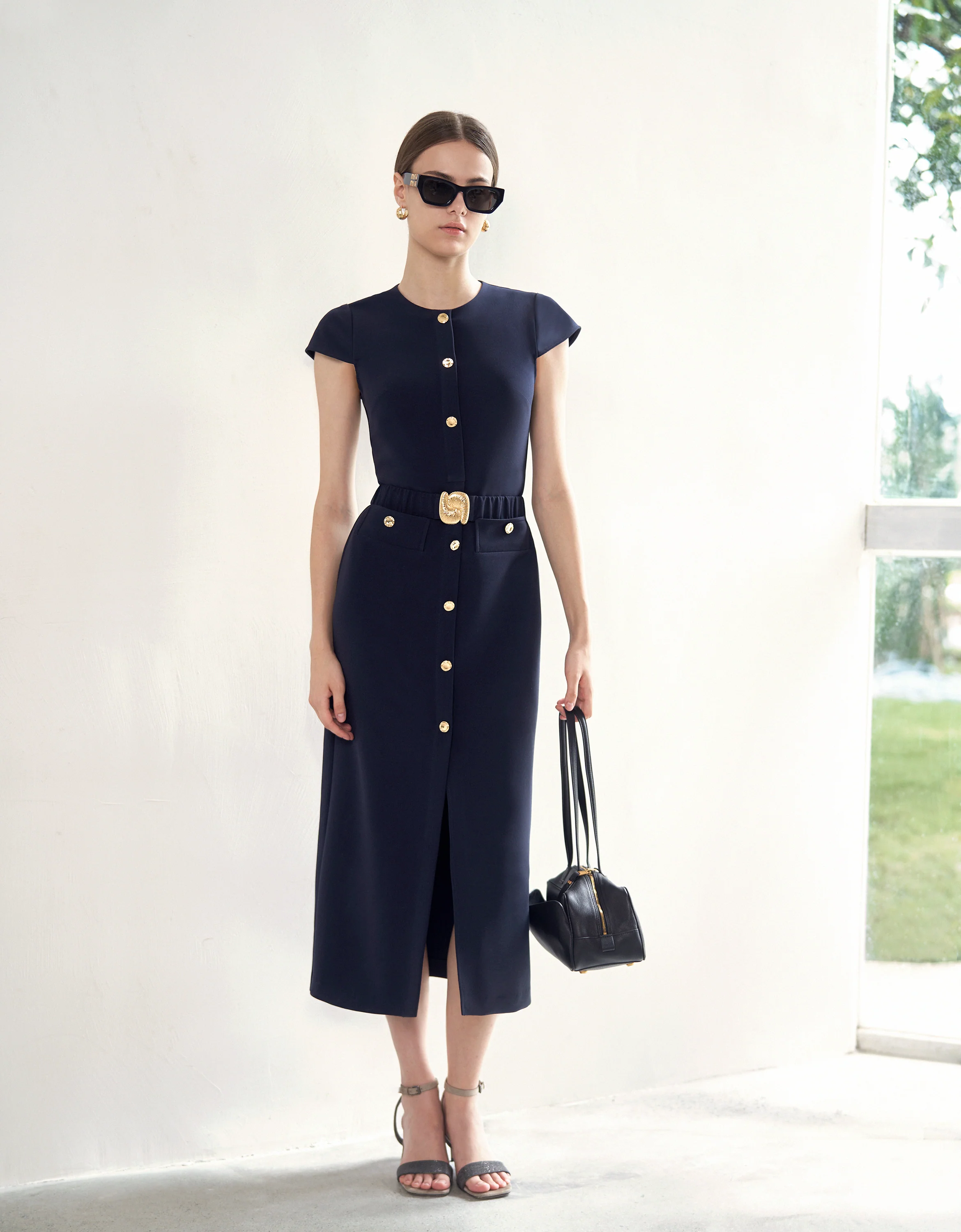 Cap Sleeve Button Front Midi Dress - Image 6