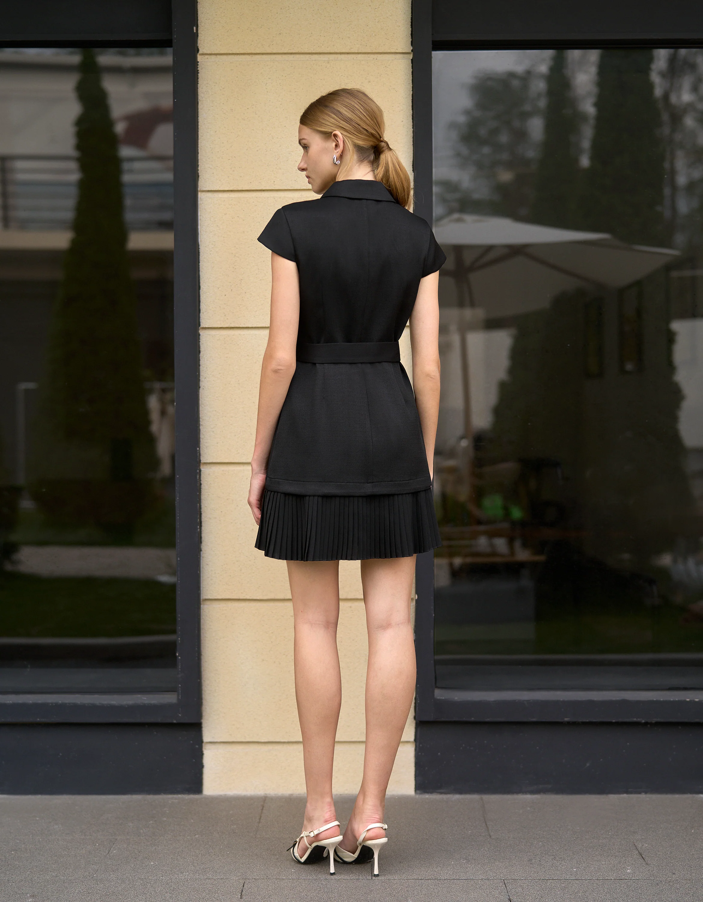 Cap Sleeve Pleated Hem Belted Dress - Image 3
