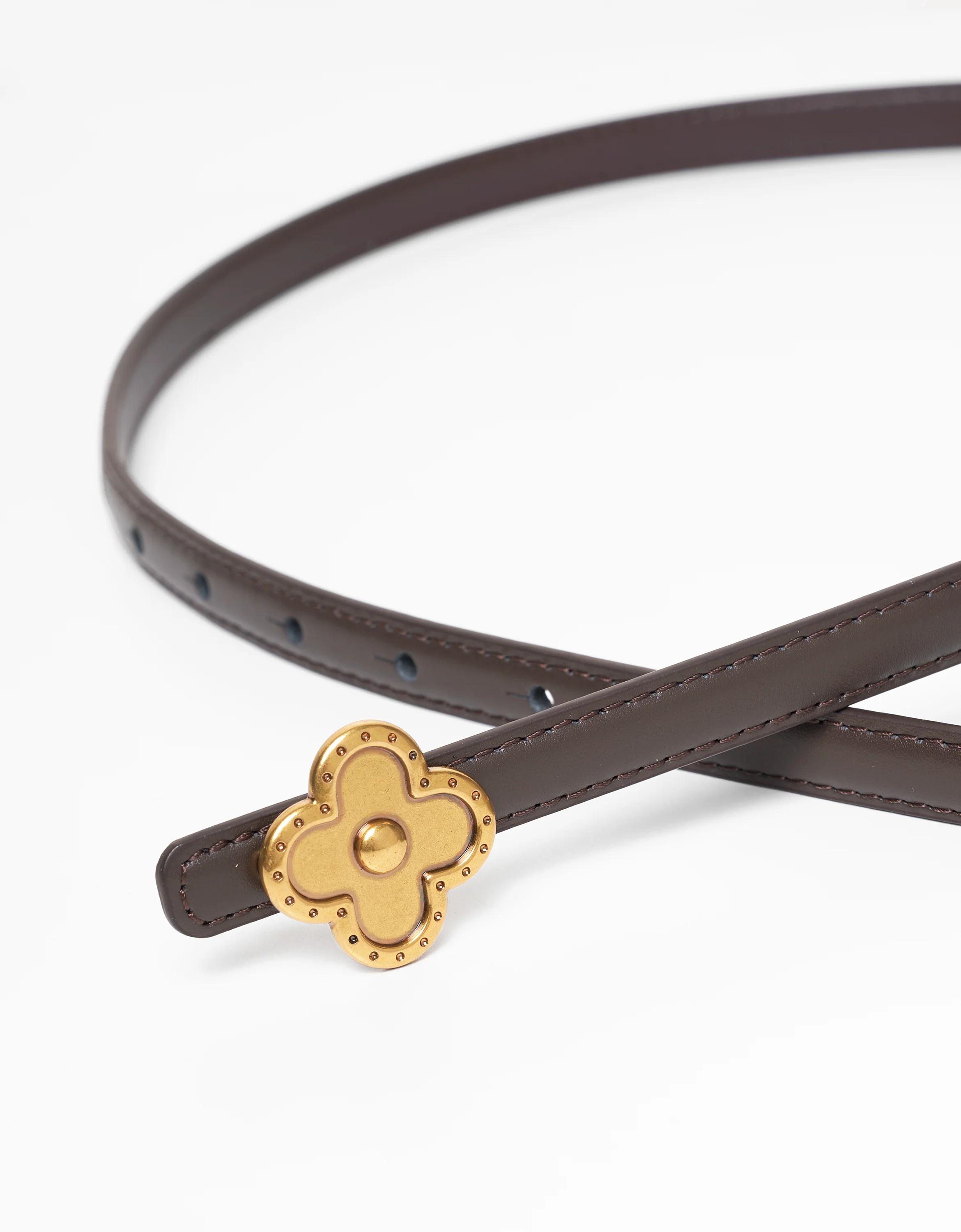 Clover Buckle Thin Leather Belt - Image 6