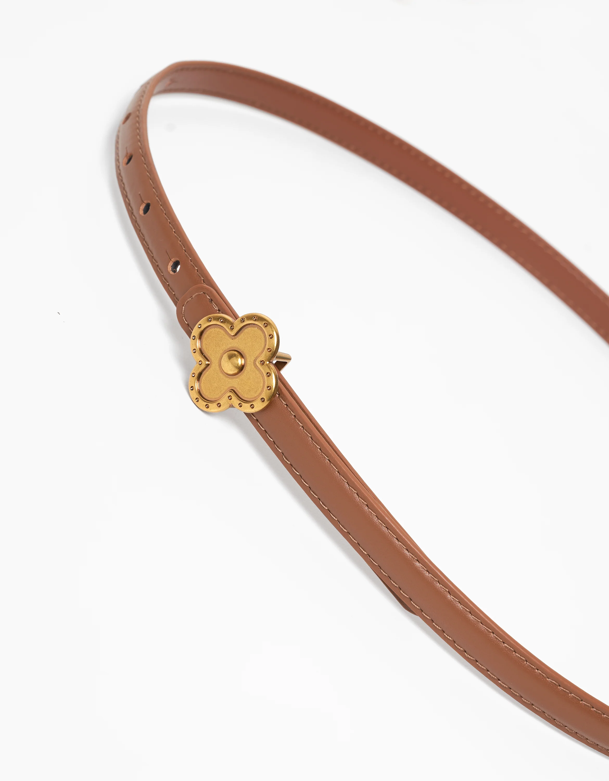 Clover Buckle Thin Leather Belt - Image 9