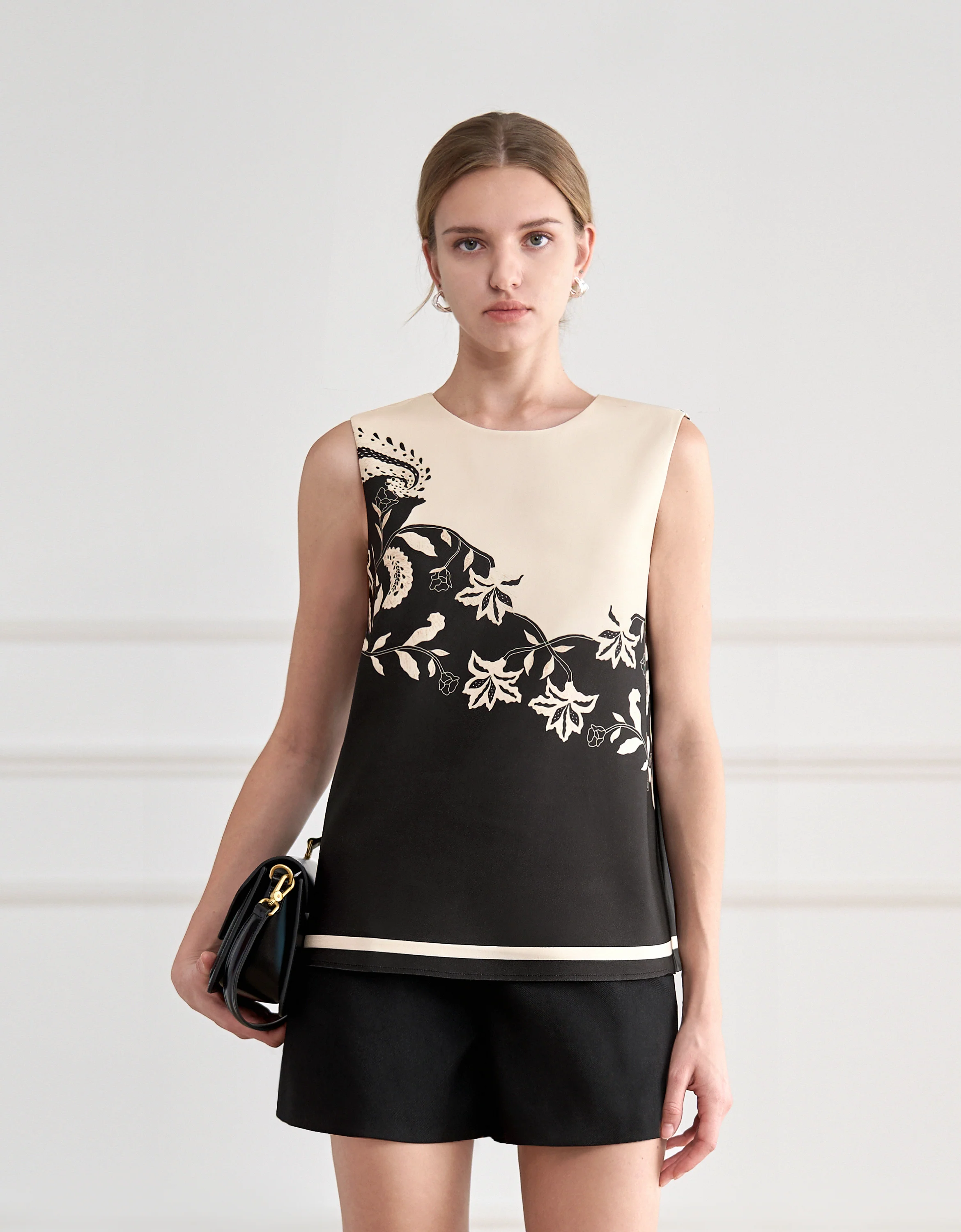 Colorblock Floral Print Sleeveless Top