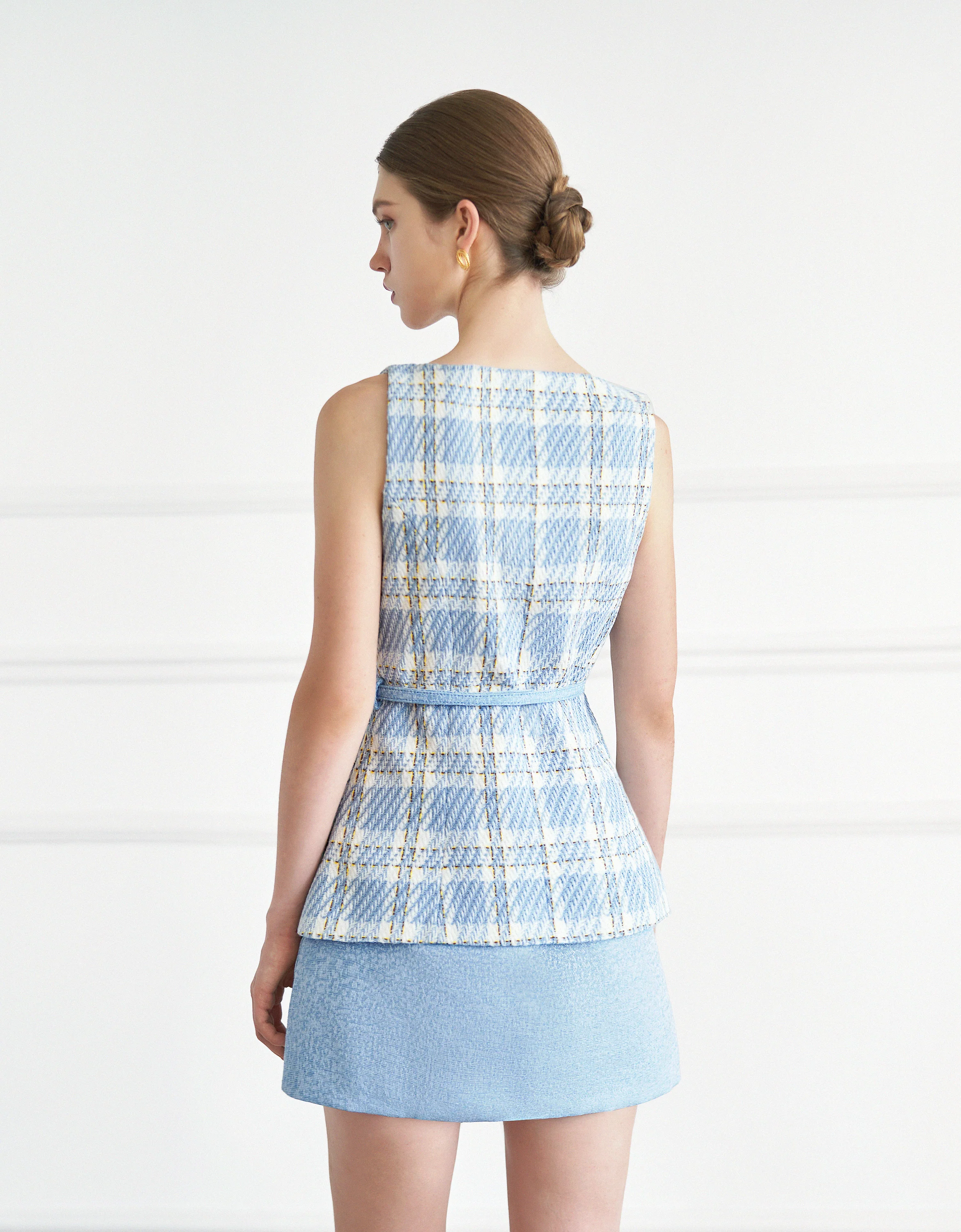 Contrast Check Print Sleeveless Vest Dress - Image 3