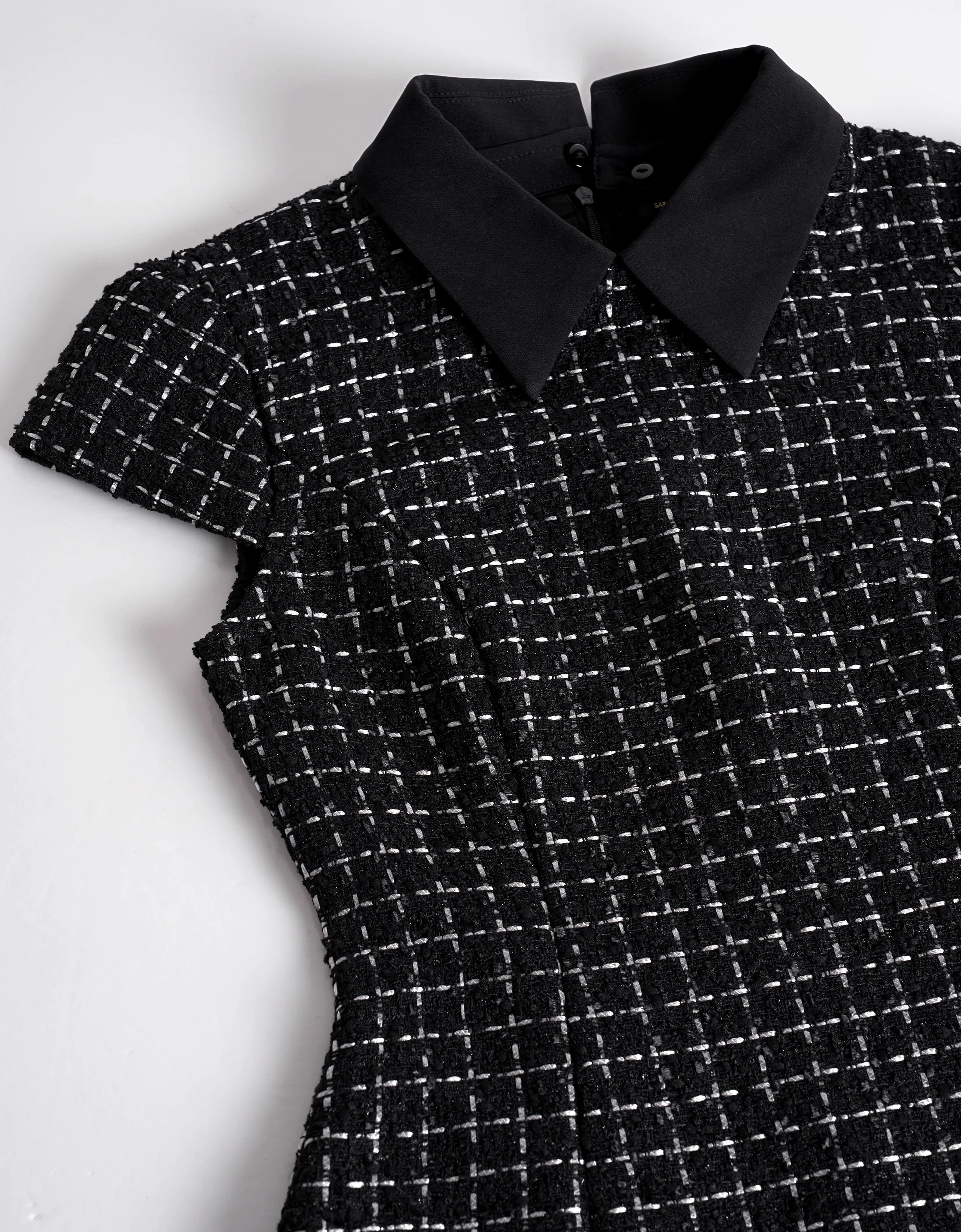 Contrast Collar Cap Sleeve Check Dress - Image 7