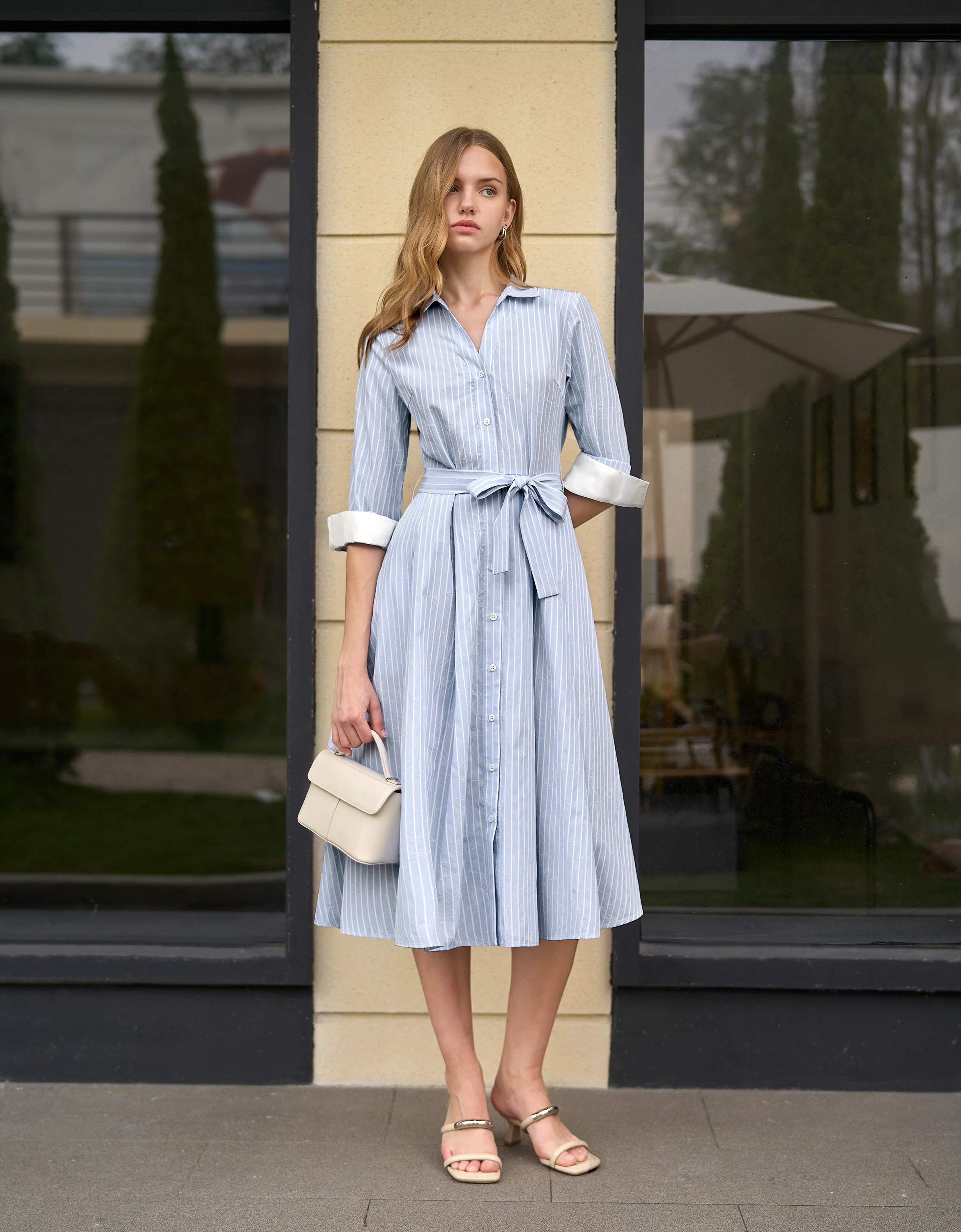 Contrast Cuffs Floral Stripe Dress