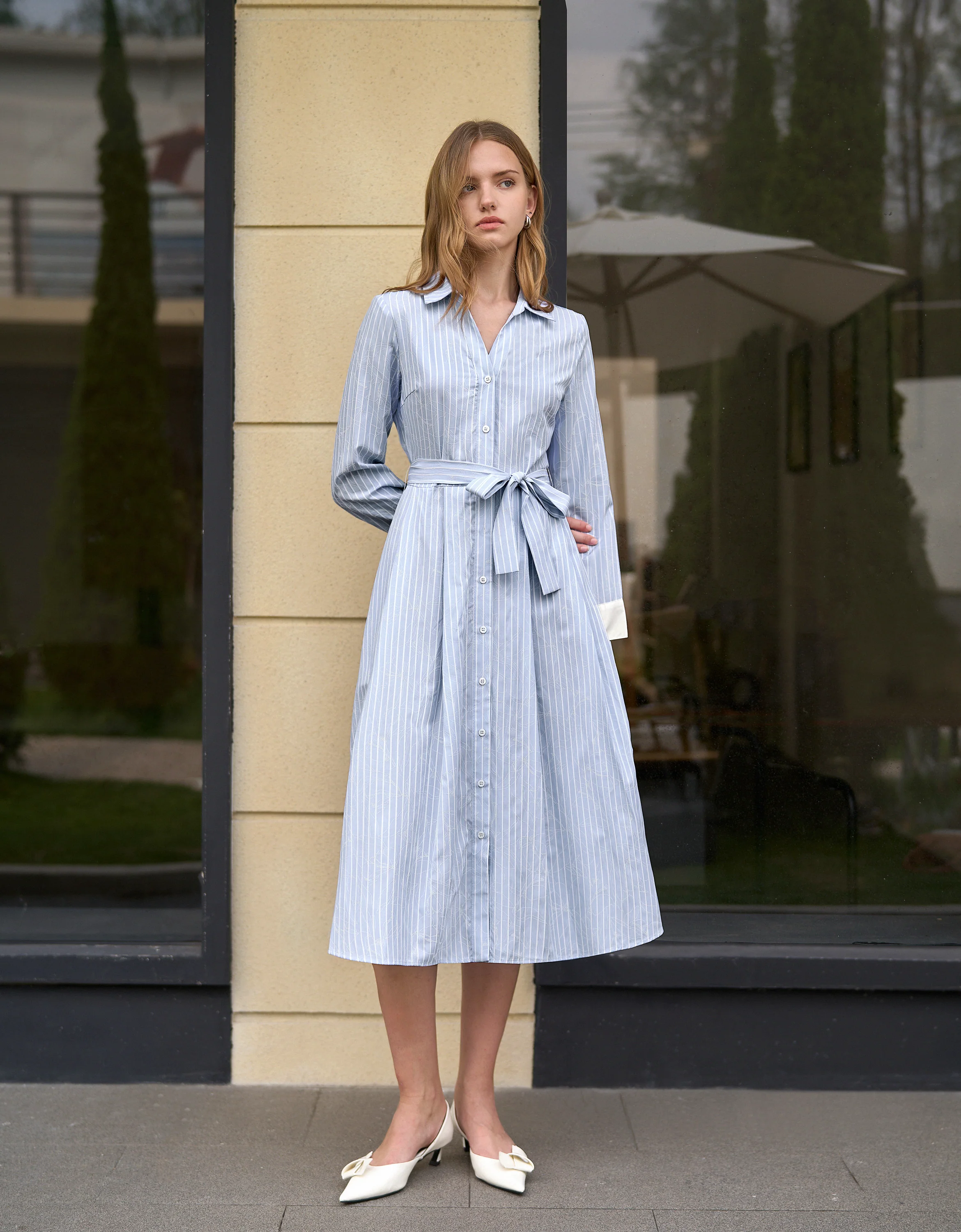 Contrast Cuffs Floral Stripe Dress - Image 3