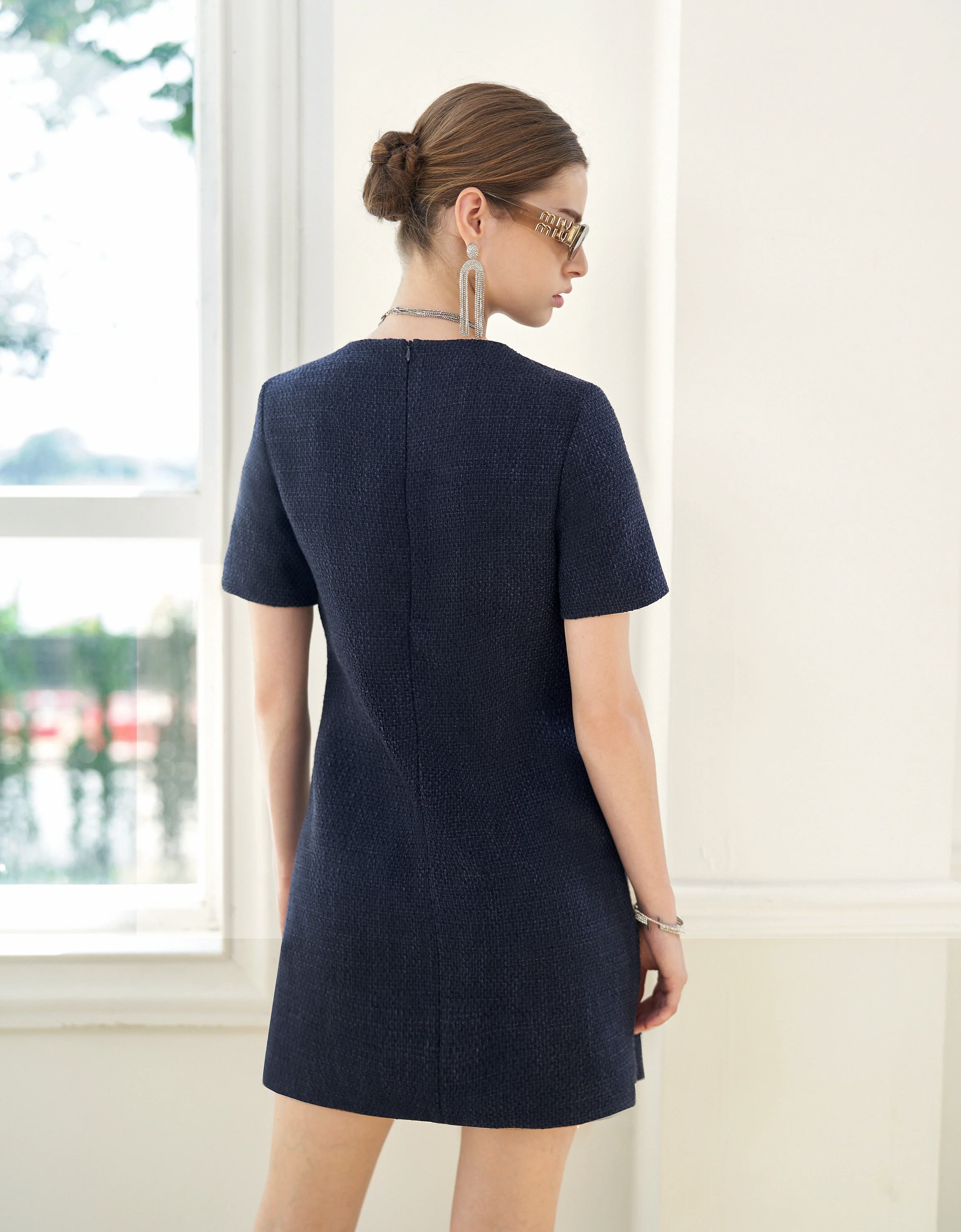 Contrast Detail Short Sleeve Tweed Dress - Image 6