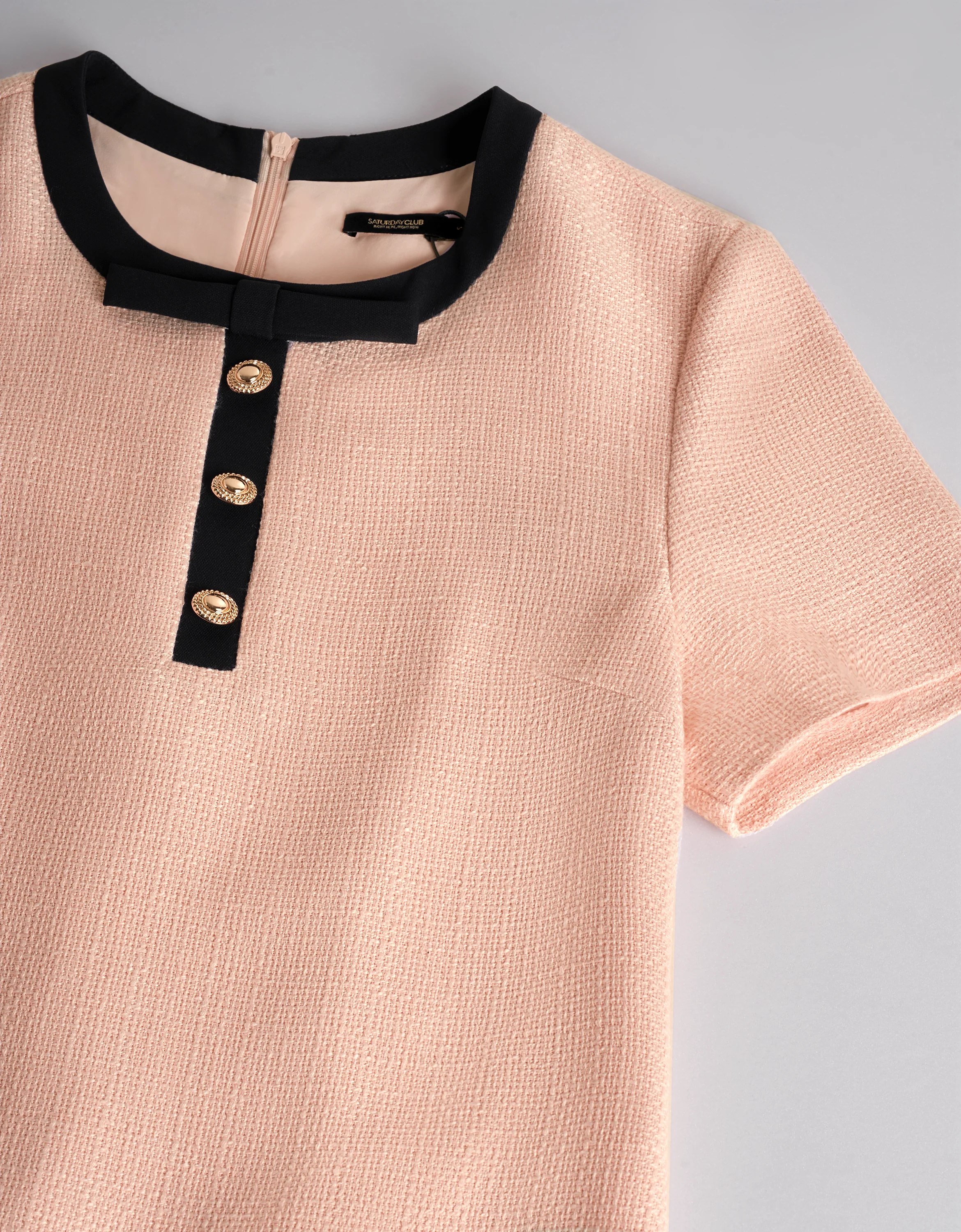 Contrast Neckline Short Sleeve Tweed Dress - Image 5