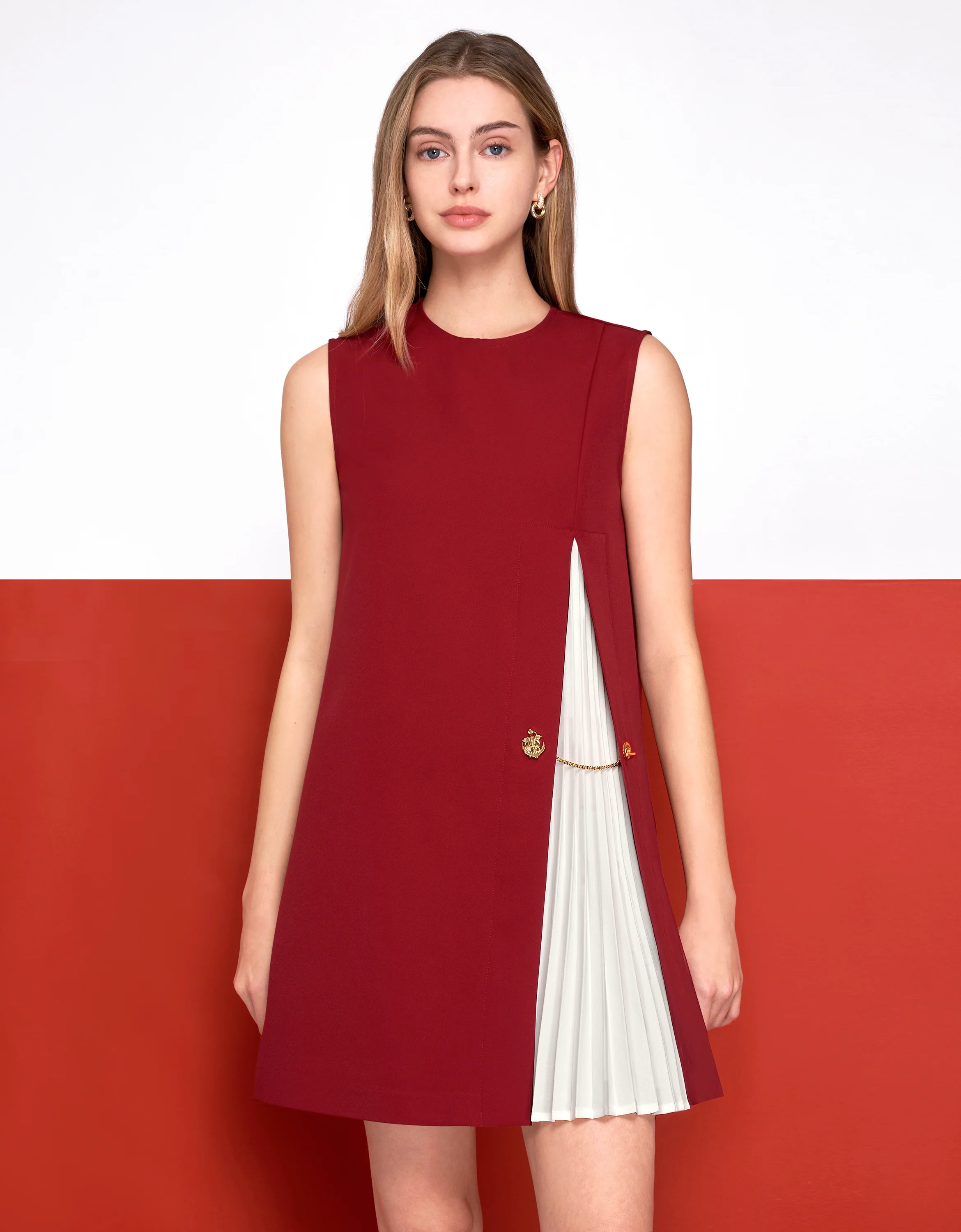 Contrast Pleated Panel Sleeveless Dress - Image 24