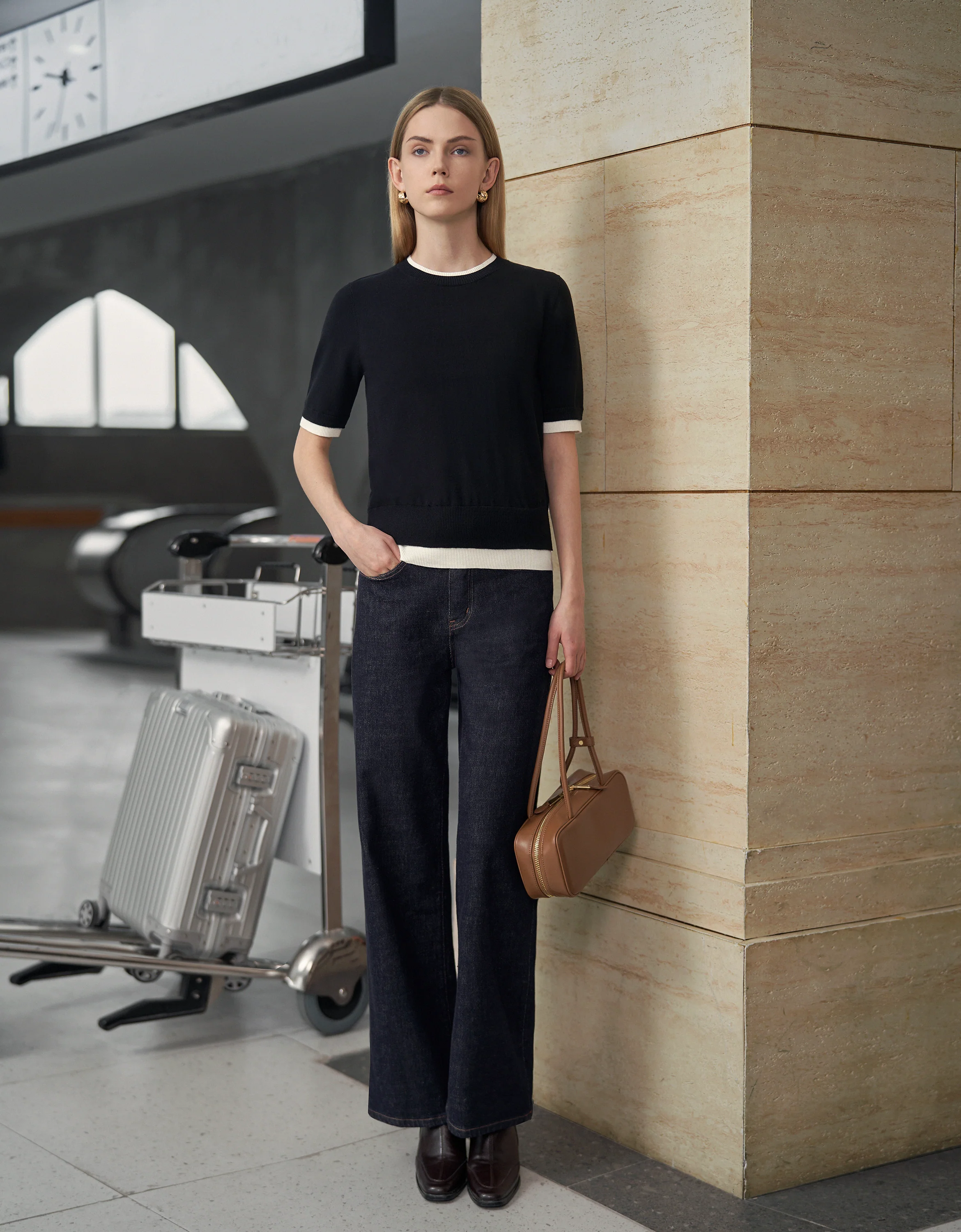 Contrast Trims Short Sleeve Knit Top - Image 2