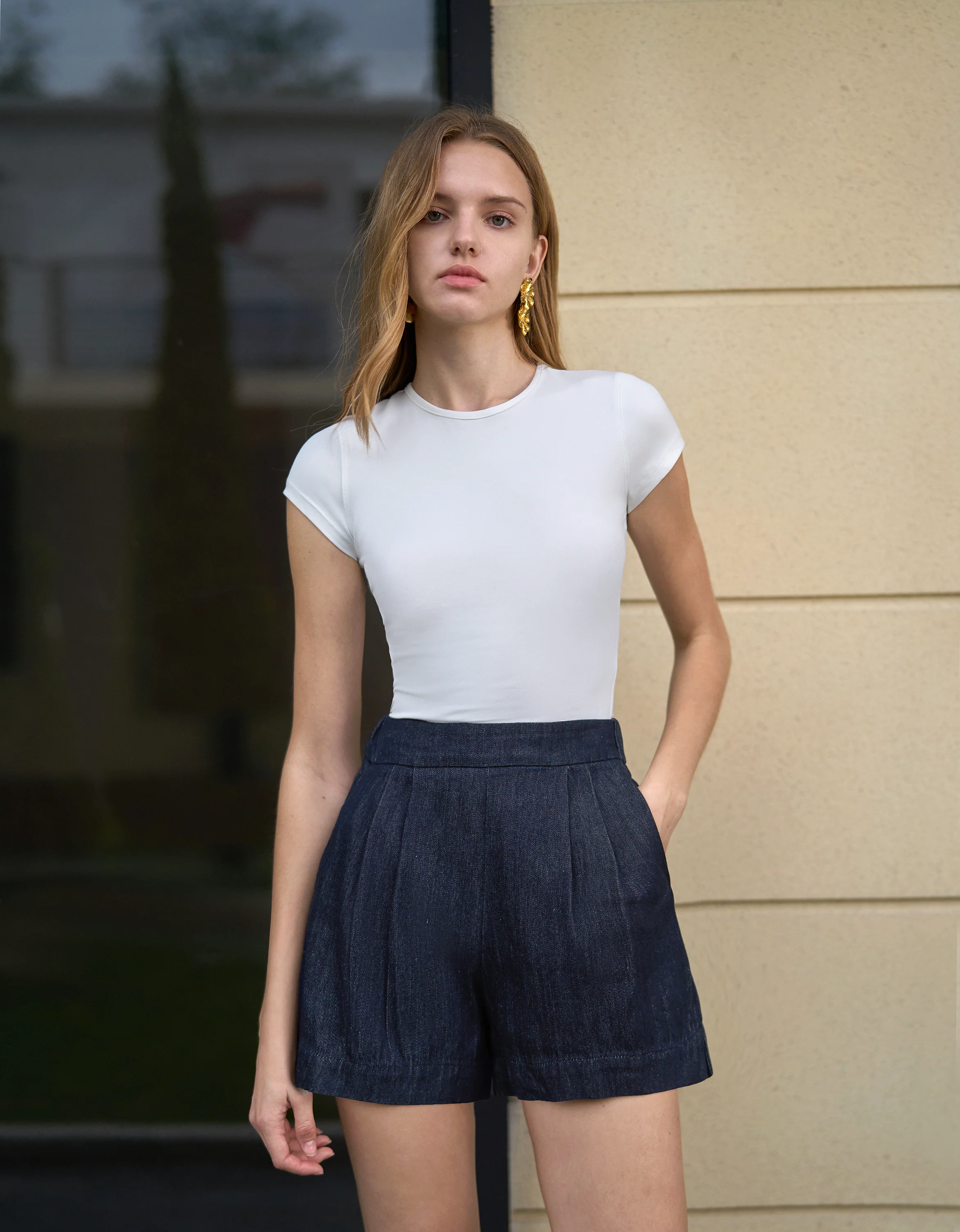 Denim Elastic Shorts - Image 2