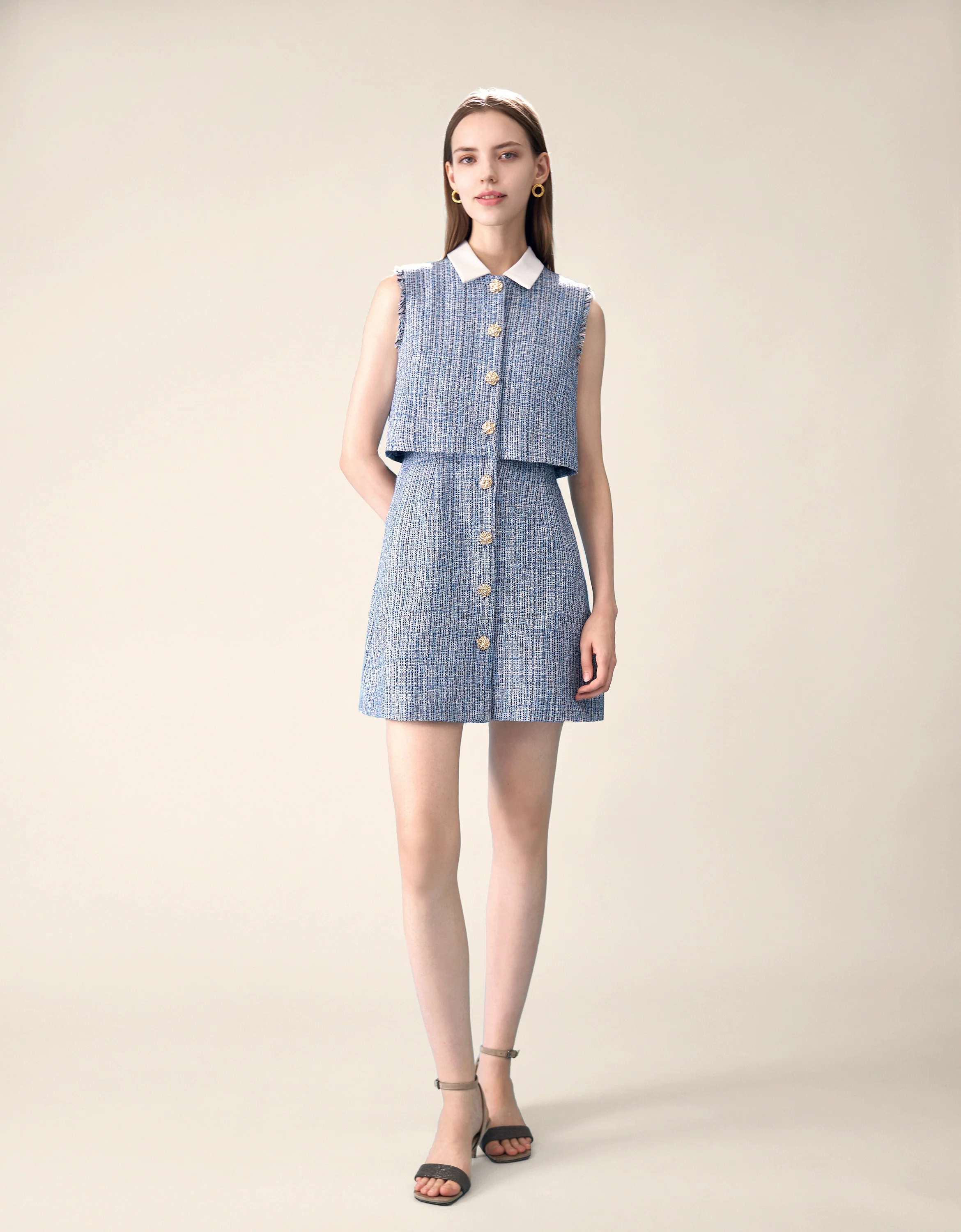 Detachable Collar Fringe Cuff Tweed Dress - Image 4