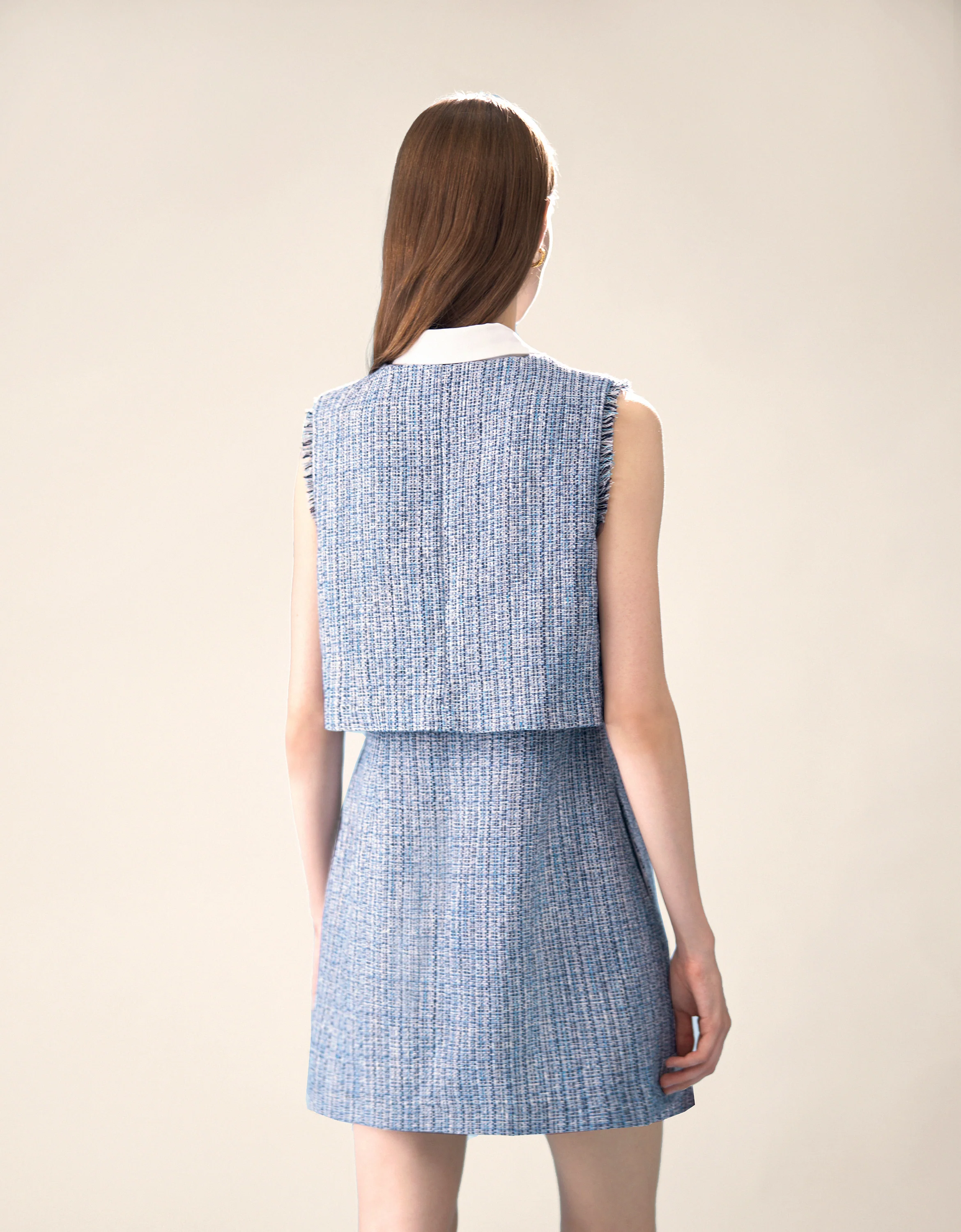 Detachable Collar Fringe Cuff Tweed Dress - Image 5