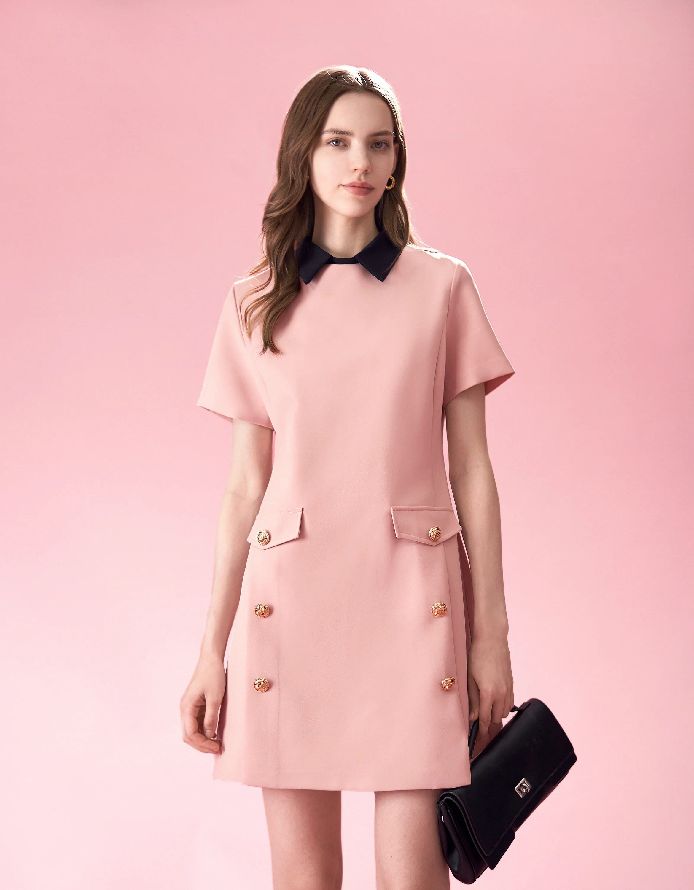 Detachable Collar Short Sleeve Dress - Image 11