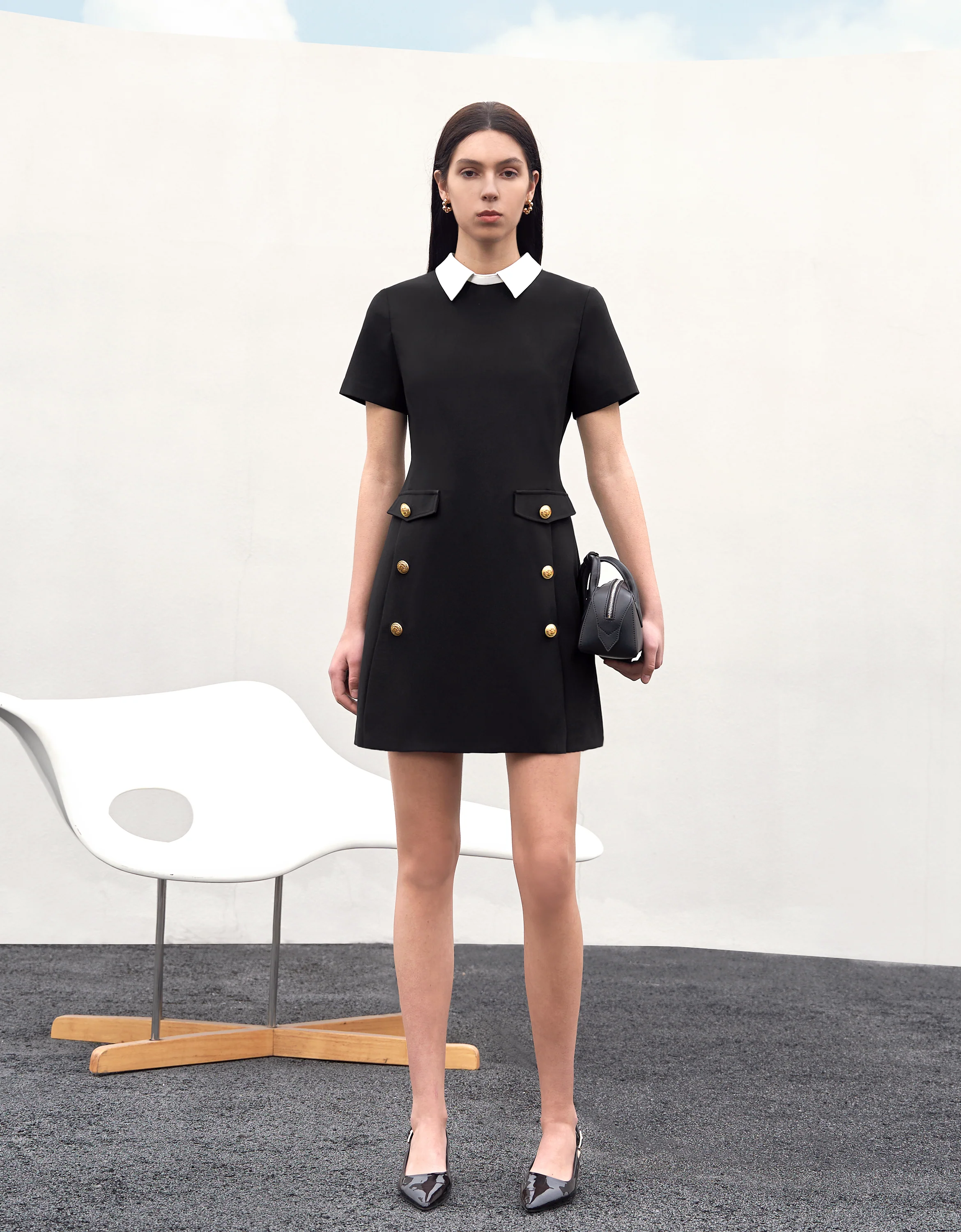 Detachable Collar Short Sleeve Dress - Image 2