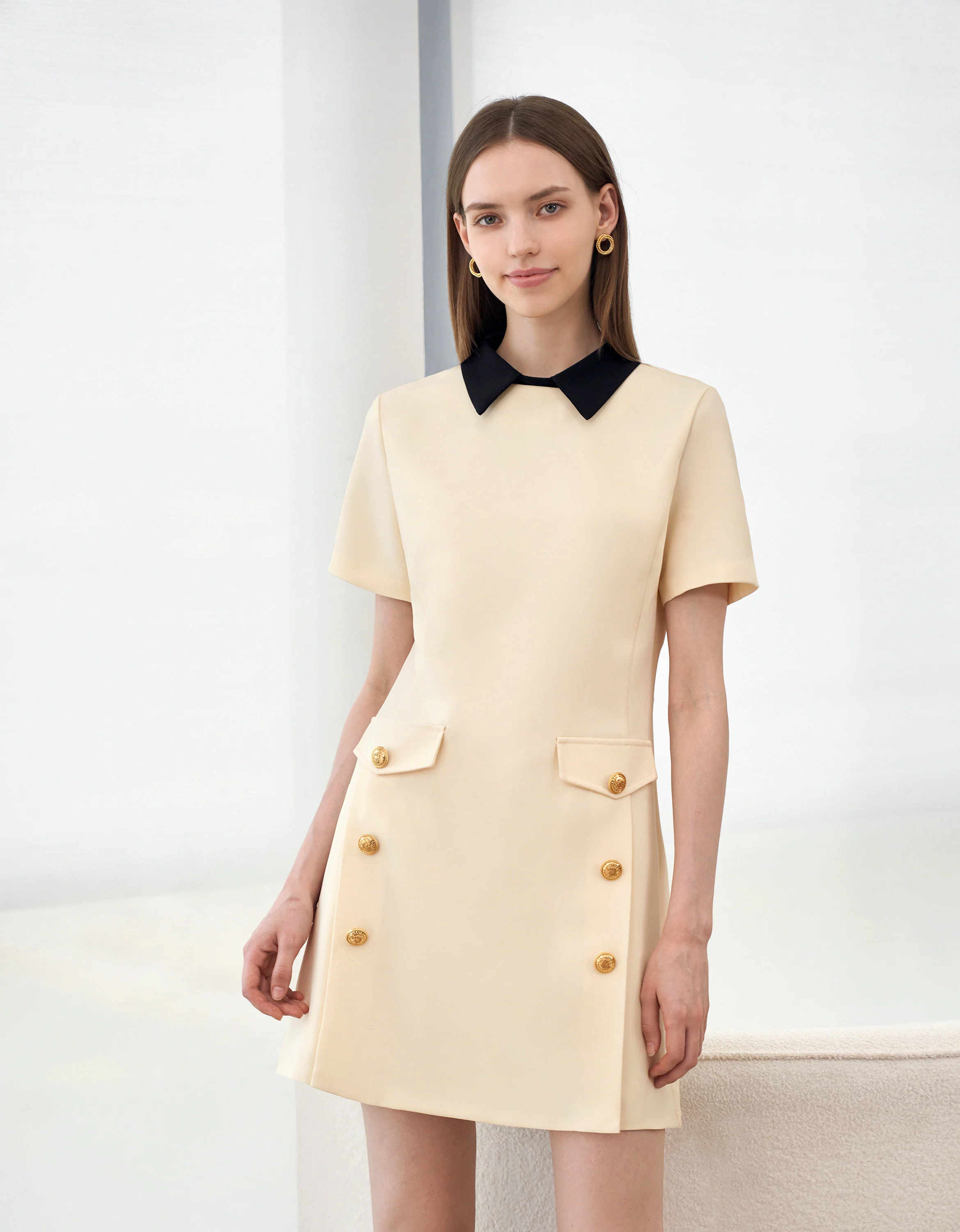 Detachable Collar Short Sleeve Dress - Image 20