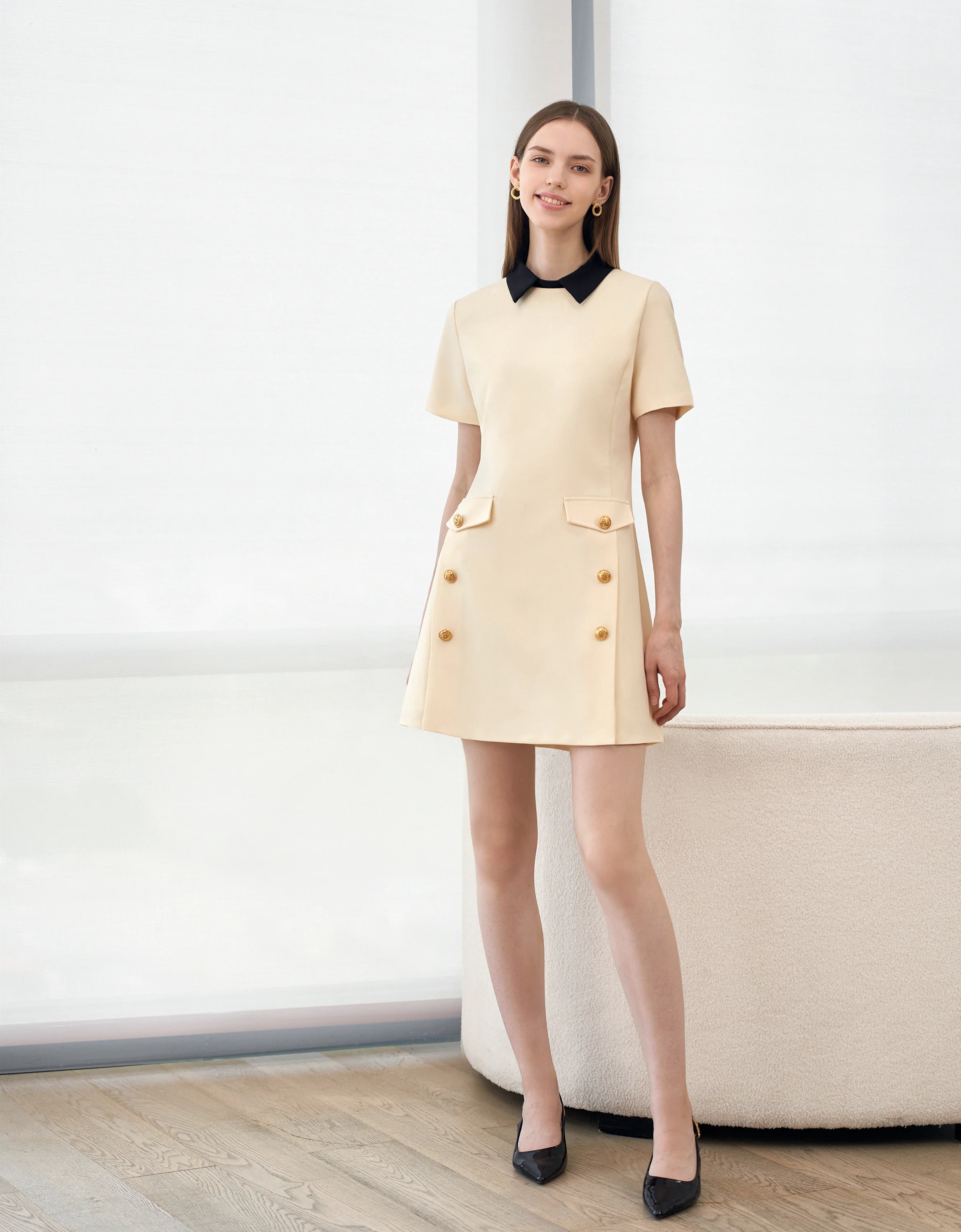 Detachable Collar Short Sleeve Dress - Image 21