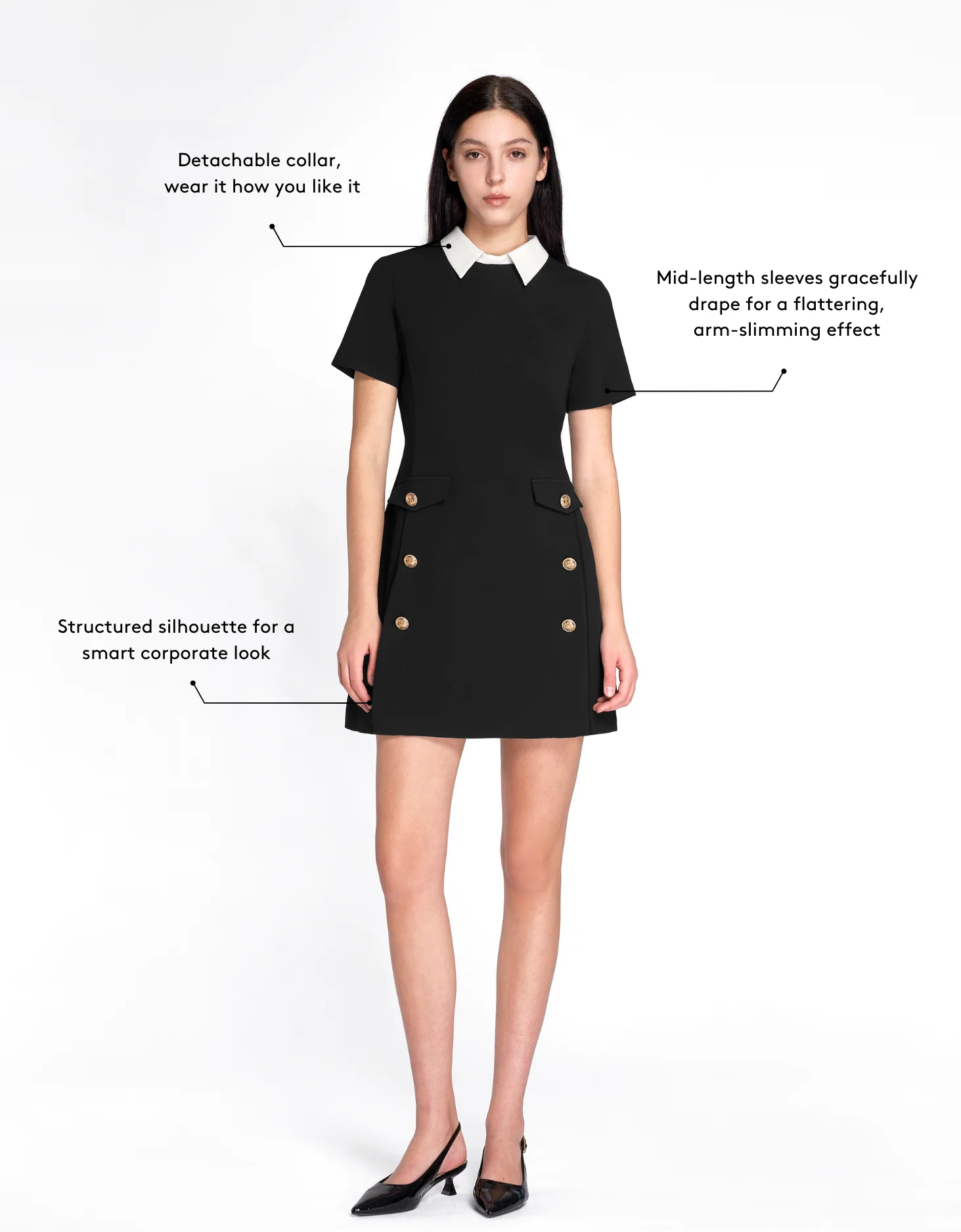 Detachable Collar Short Sleeve Dress - Image 3