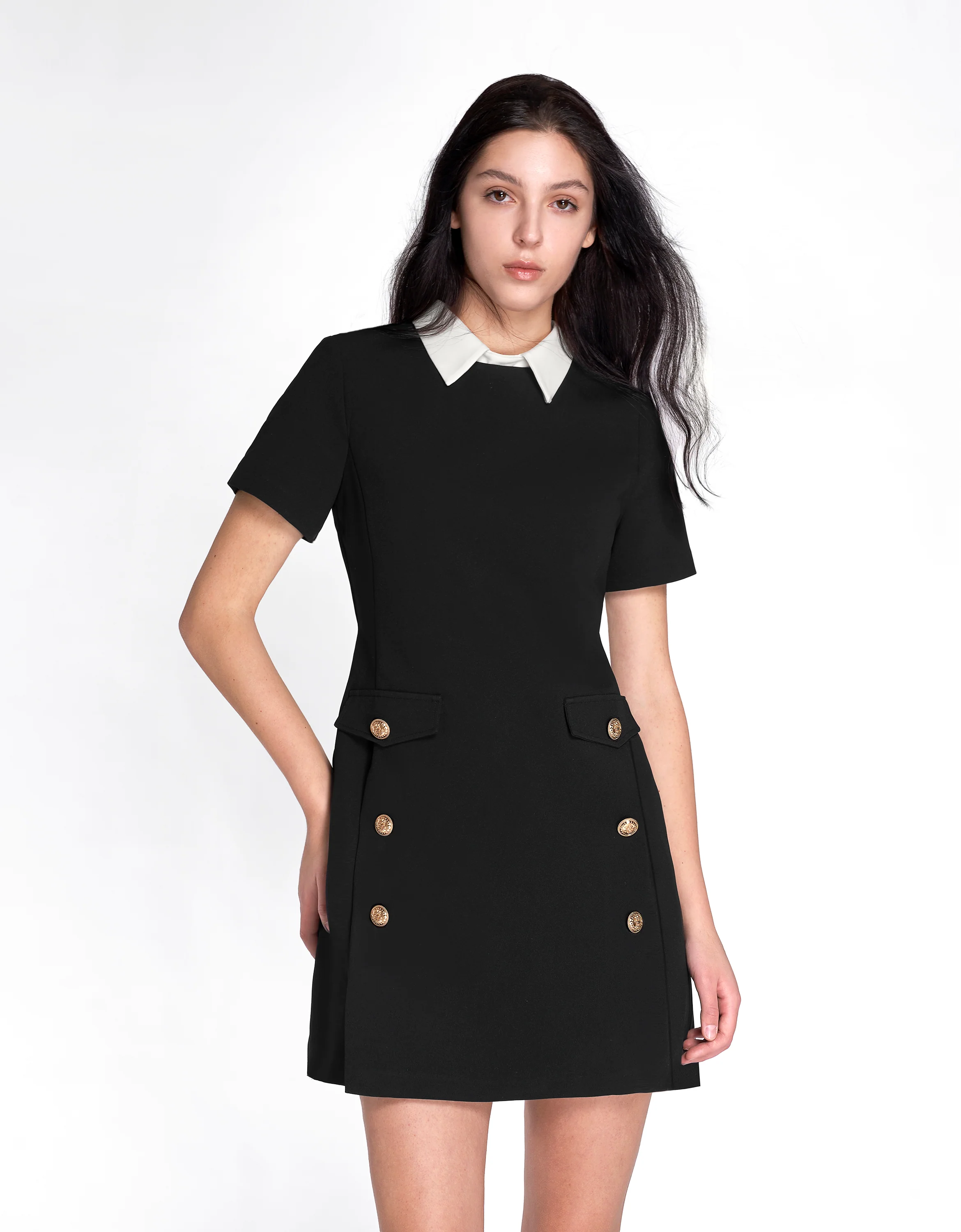 Detachable Collar Short Sleeve Dress - Image 4
