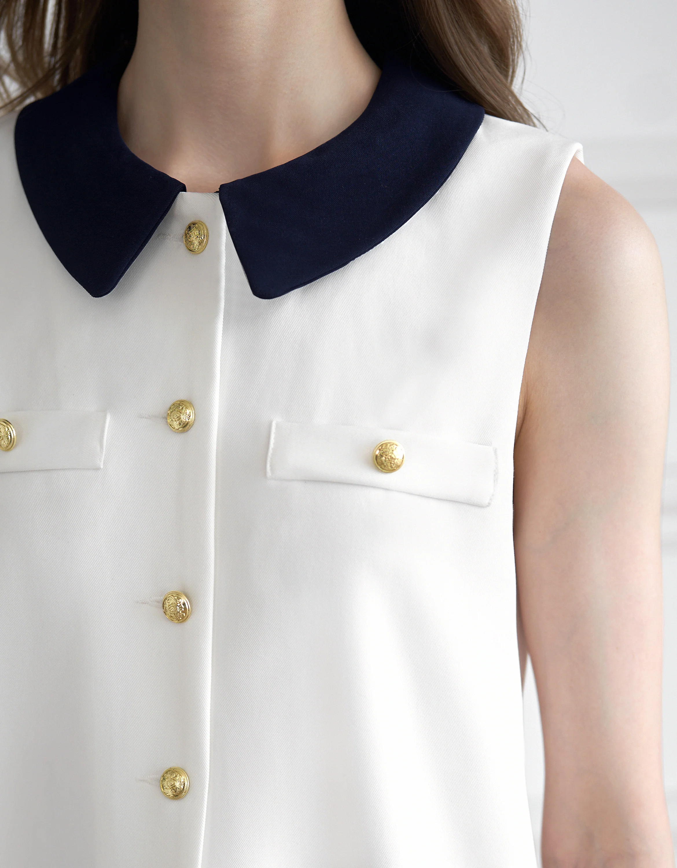 Detachable Collar Stripe Pleated Dress - Image 5