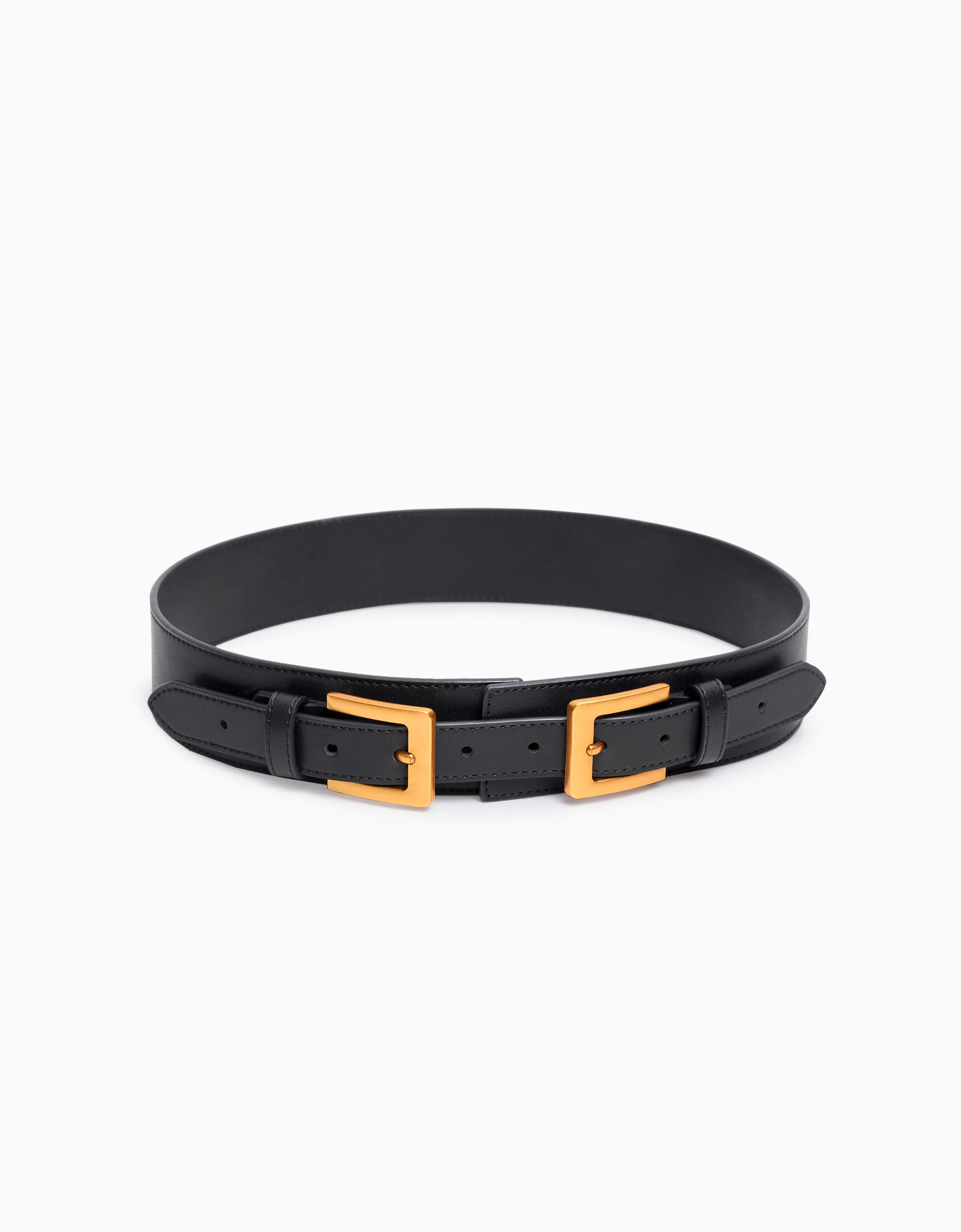 Double Buckle Wide Leather Belt