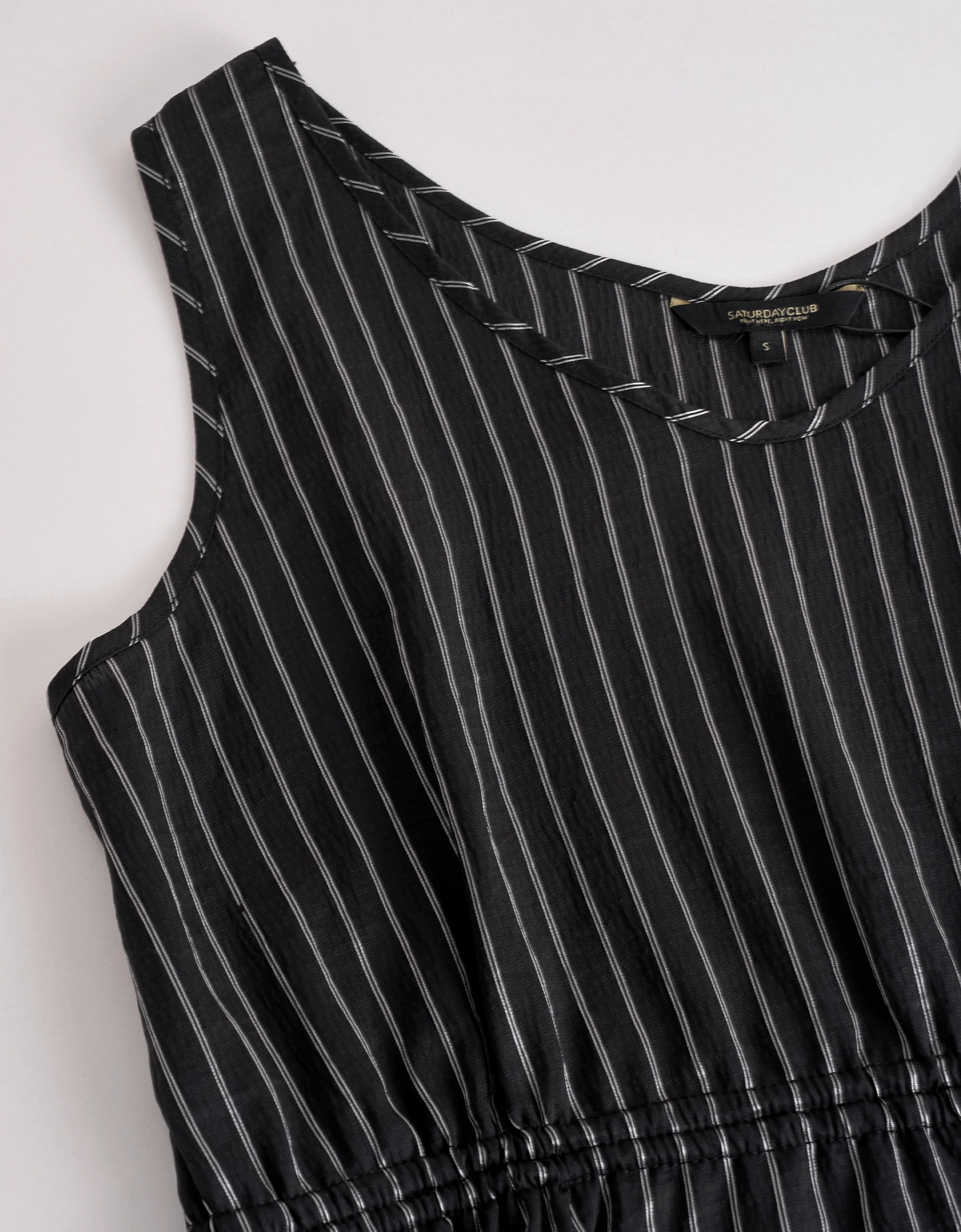 Drawstring Waist U-neck Striped Top - Image 6
