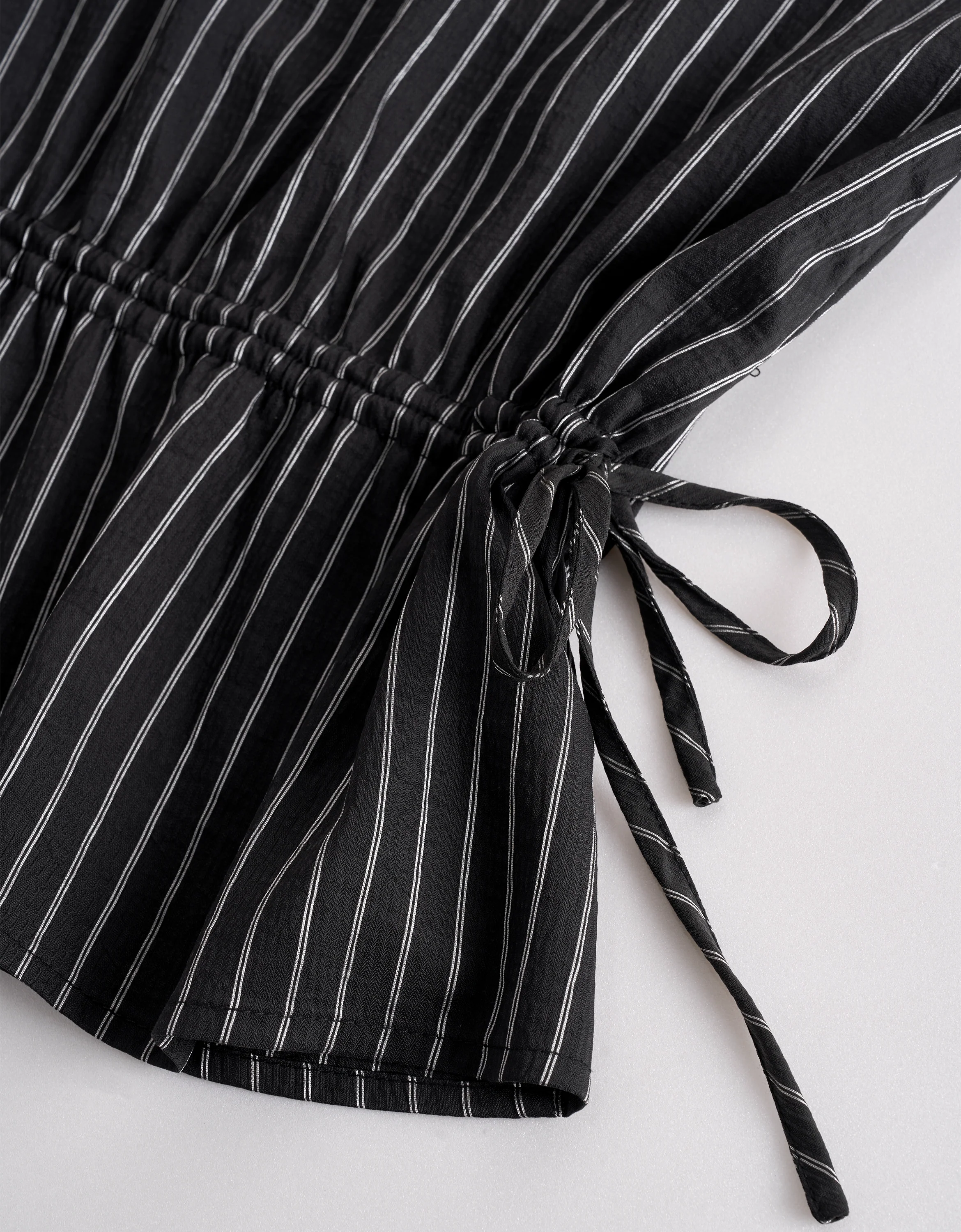 Drawstring Waist U-neck Striped Top - Image 7