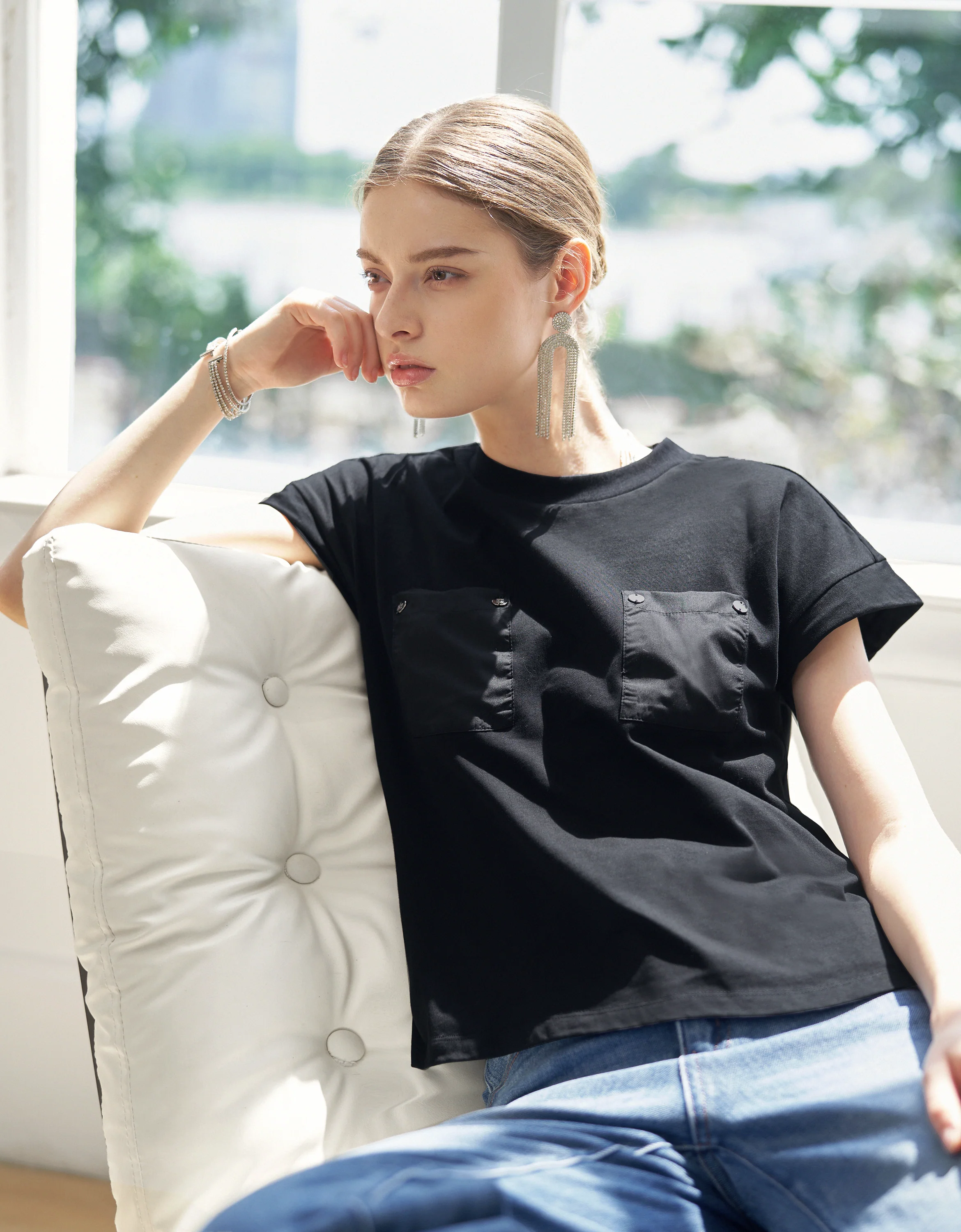 Embossed Button Pocket T-Shirt - Image 31